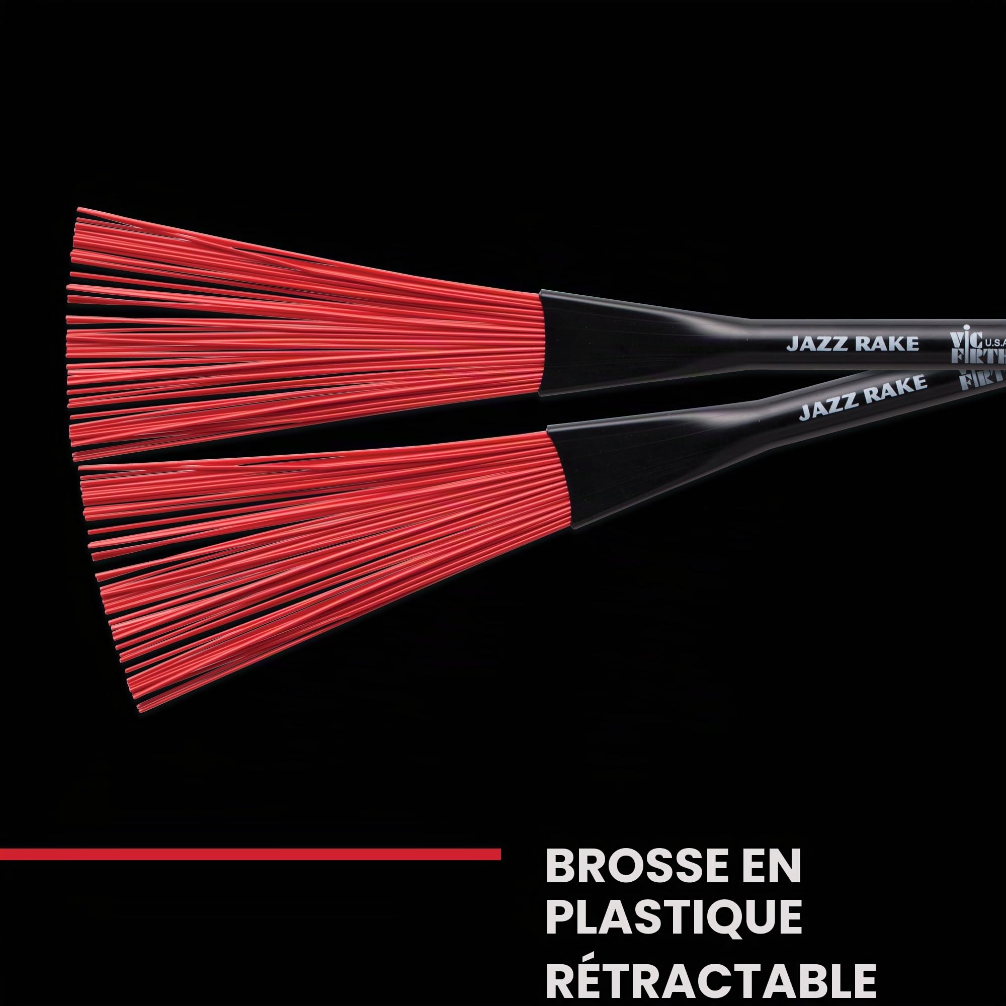 Vic Firth Balai de Jazz, Poils Escamotables Rouges, Manche en Plastique