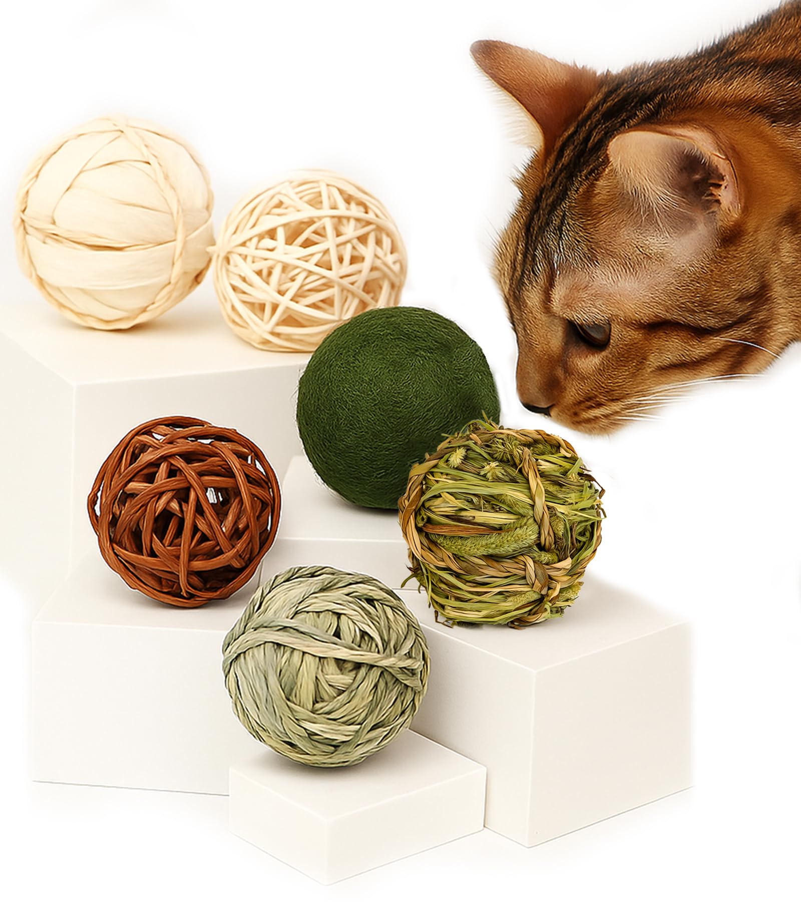 スワロフスキー　ボールで遊ぶ仔猫セット Amazon | Serviteur 猫 おもちゃ ボール 6個セット 天然 猫のおもちゃ