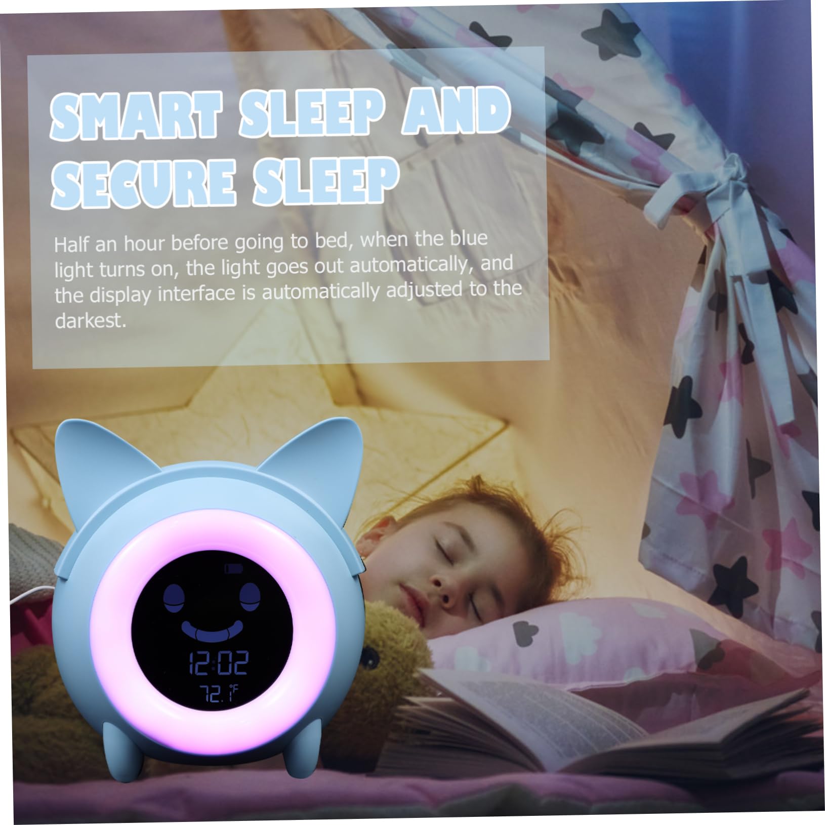 ABOOFAN Elektronischer Wecker Wecklampe Aus Langlebigem Material Mit Aufwachlicht Für Kinderzimmer Dekor Sanfte Zeiteinstellungen Niedliche Cartoon Form Integriertes Nachtlicht in Blau