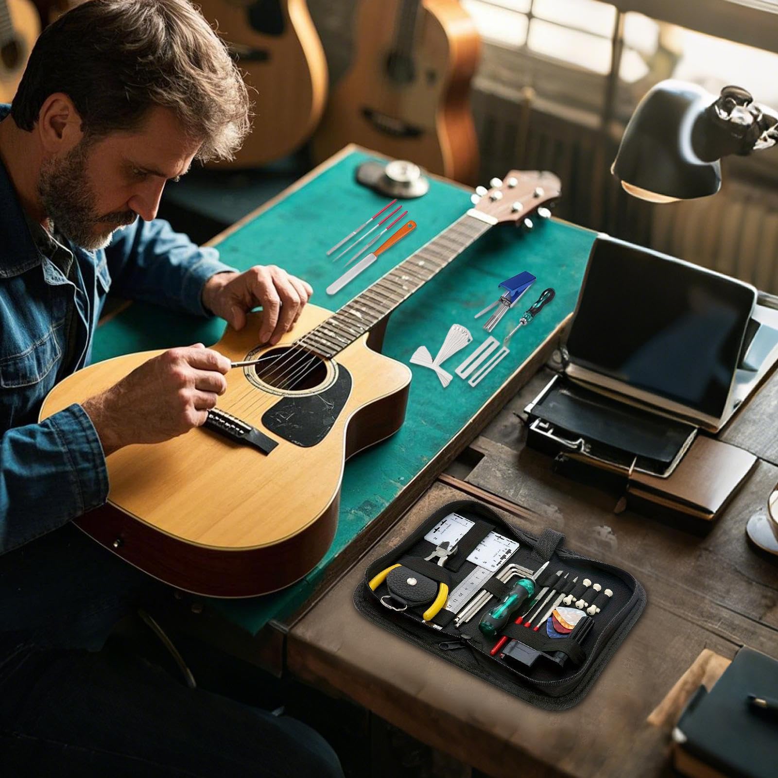 Kit de Réparation Guitare | Kit de Maintenance Guitare Classique,Ensemble de 25 Outils de Réparation Instrument pour Voyage Studio Scène