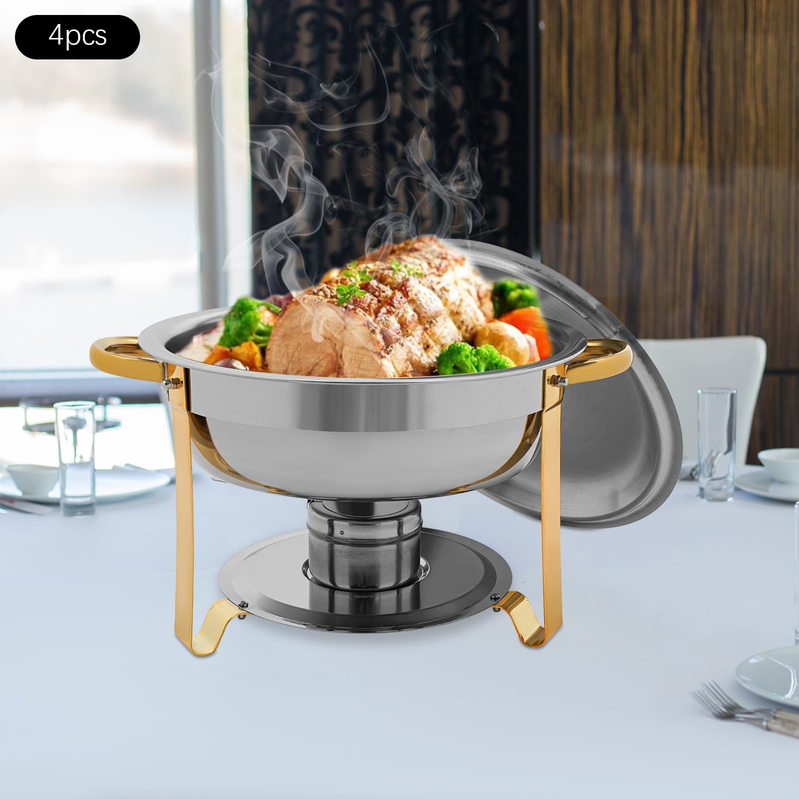4‑teiliges Chafing Dish Set 4,5L, Lebensmittelwärmer mit Festbrennstoff für Buffet & Catering, Energieeffizient, ideal für Outdoor Picknick, Gastronomie & Familienfeiern