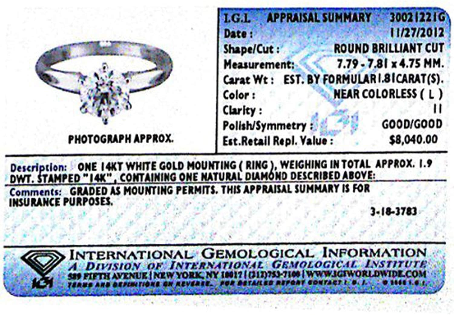 Dazzlingrock Collection IGI Certified 1.8tw 14K Real Round Diamond Womens Engagement Solitaire Ring, Solid White Gold