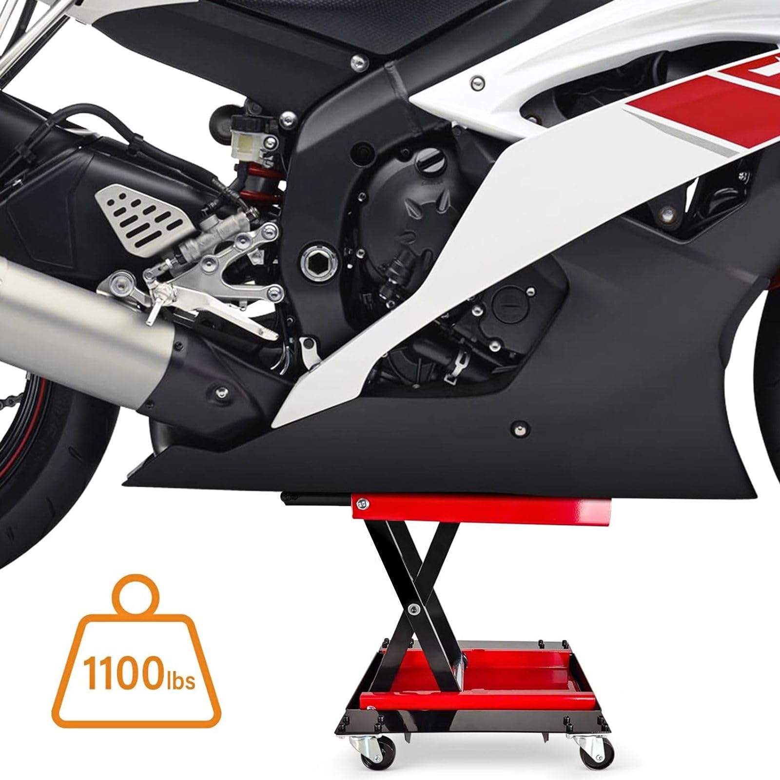 Cric de Moto Levage 500 kg Hauteur 130-407mm Pont élévateur Moto Chariot en Acier Plate-Forme Cric de déplacement Élévatrice Moto Lève Sécurisée Table Réparation Quad ATV Atelier Rouleaux à 360°
