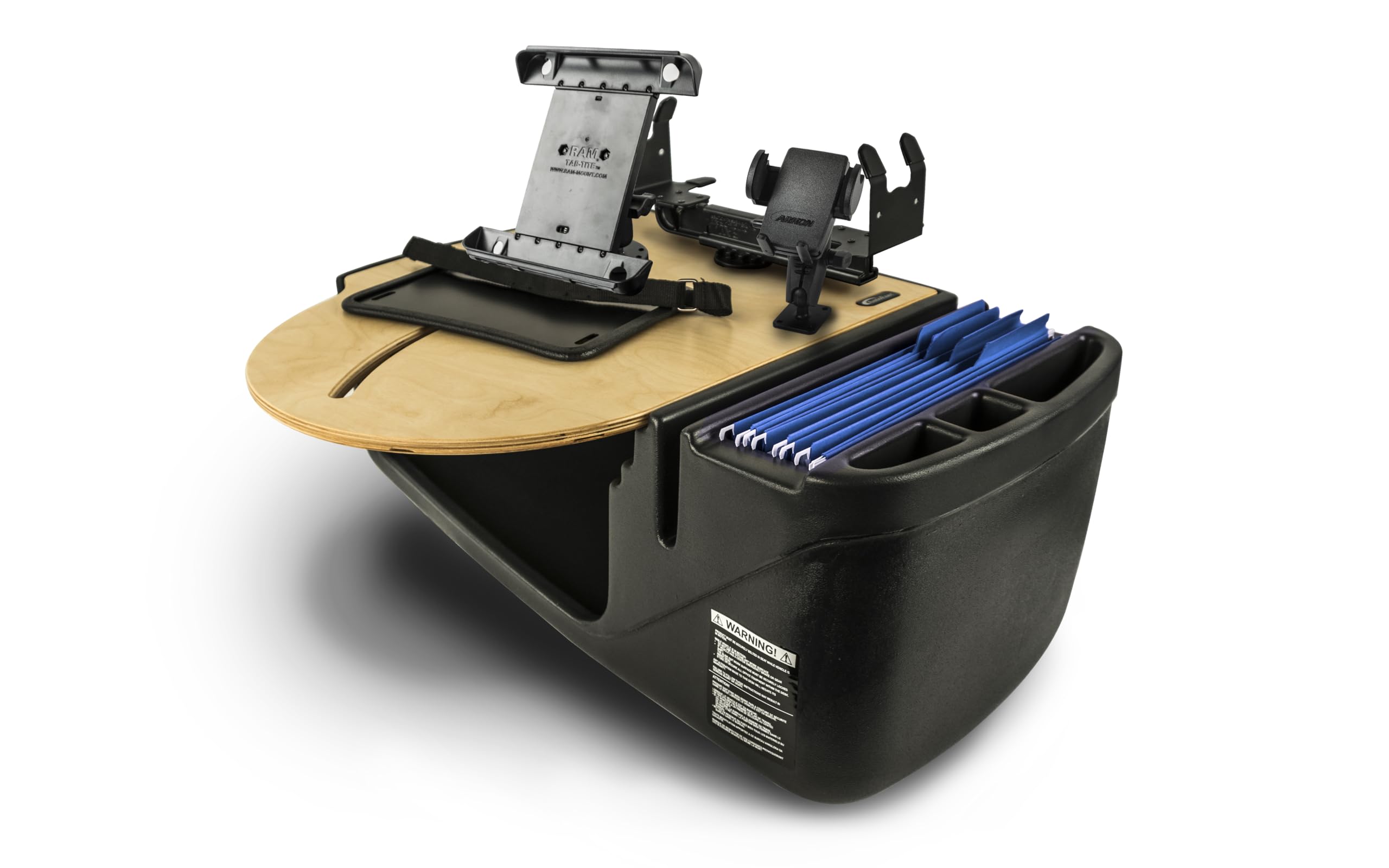 AutoExec AE-RMCD-PM-TAB-PS-11M Roadmaster Car Desk for Your Vehicle Workstation and Mobile Office, Natural with Phone Mount, Tablet Mount and Printer Stand