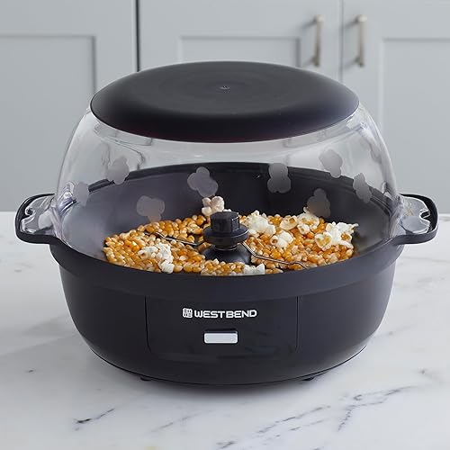 Miniatura 10 de West Bend Stir Crazy - Máquina para hacer palomitas de maíz con tapa grande para servir y varilla agitadora, 6 cuartos de galón, color negro