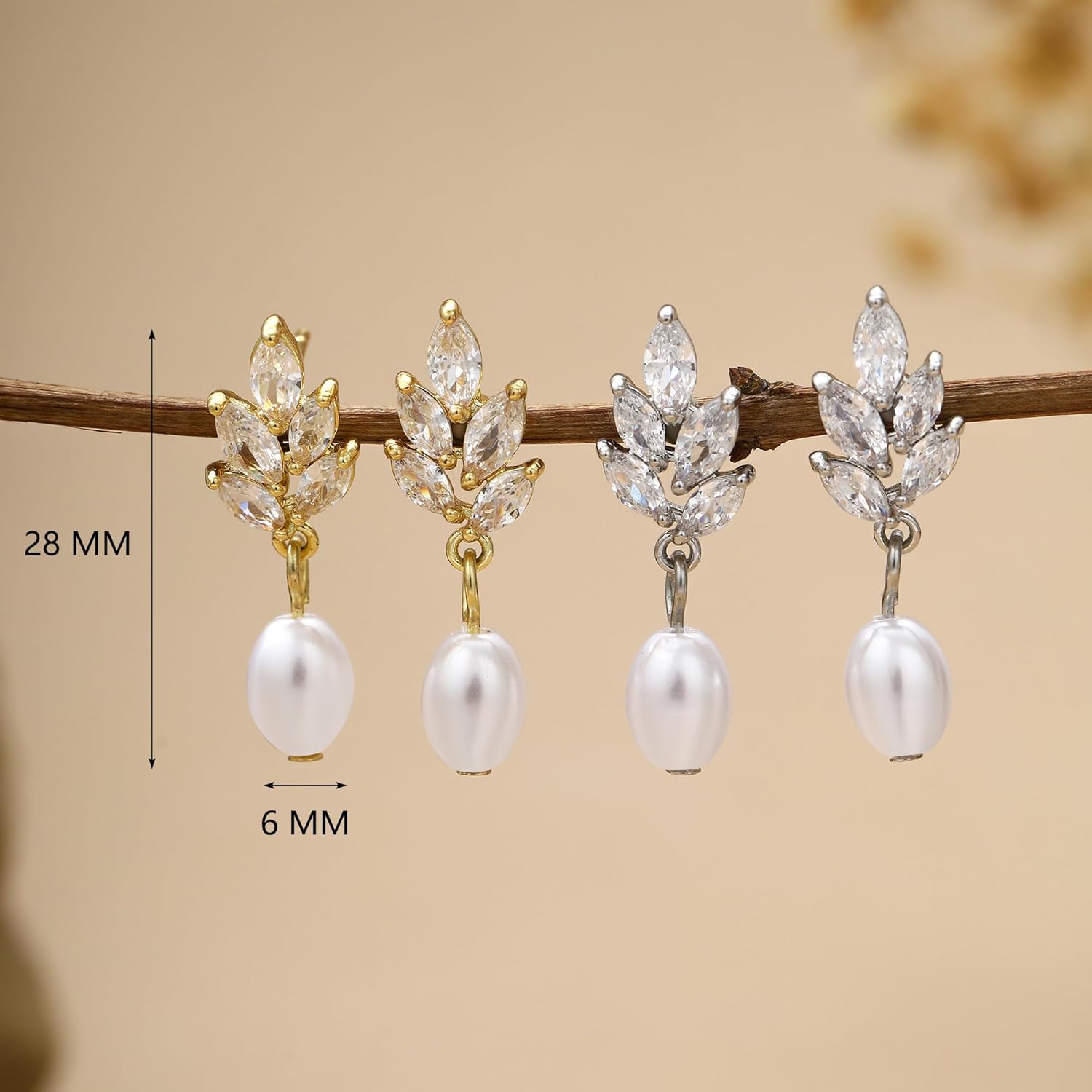 Pearl Earrings for Women Dainty Diamond Pearl Drop Earrings 14k Gold Plated Dangle Earrings for Women Weddings Gifts Bridesmaid Gifts - Image 6