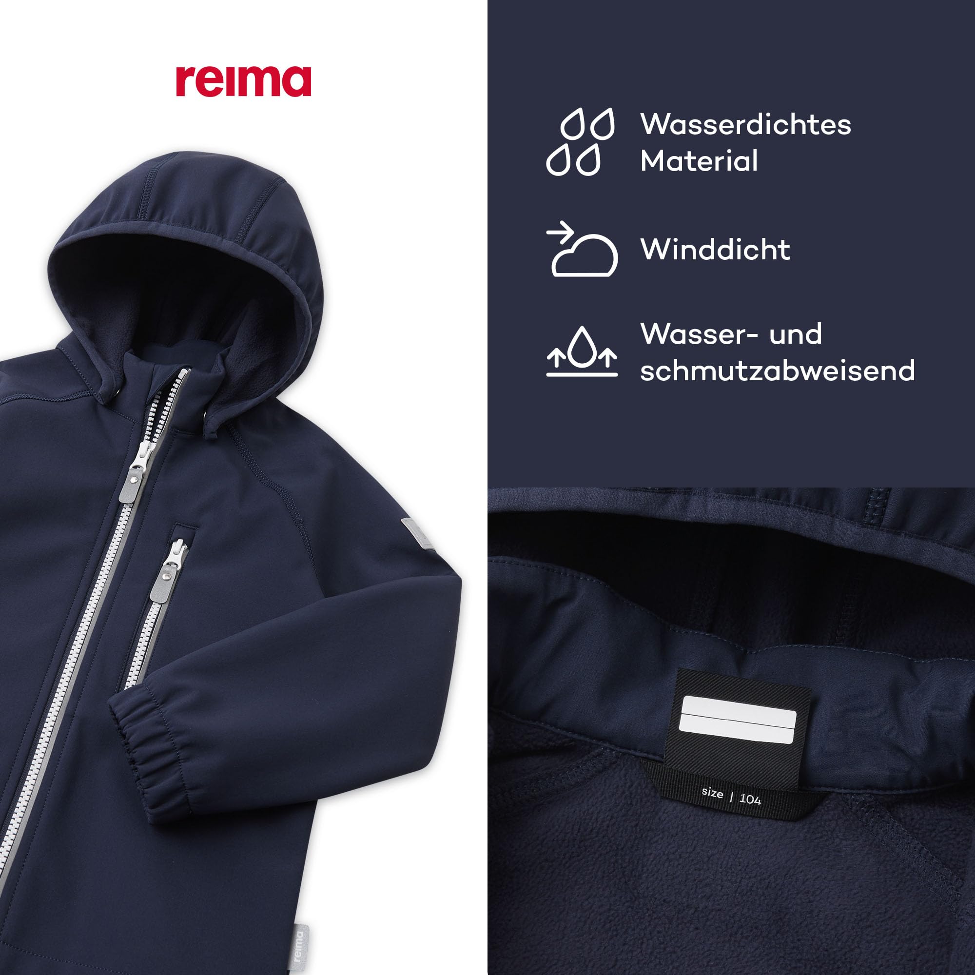 Reima Vantti Softshelljacke für Kinder - Wasserdichte Übergangsjacke für Kinder, atmungsaktiver Softshellmantel für Mädchen & Jungen mit abnehmbarer Kapuze & leicht bedienbarem Reißverschluss,