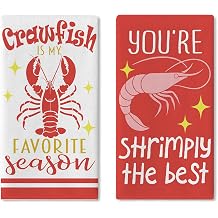 Seafood Theme Kitchen Dish Towels Set of 2, Red Crawfish Lobster Shrimp Drying Hand Towel Baking Cooking Cloth, Funny Quotes Seafood Boil Party Home Decoration 18 x 26