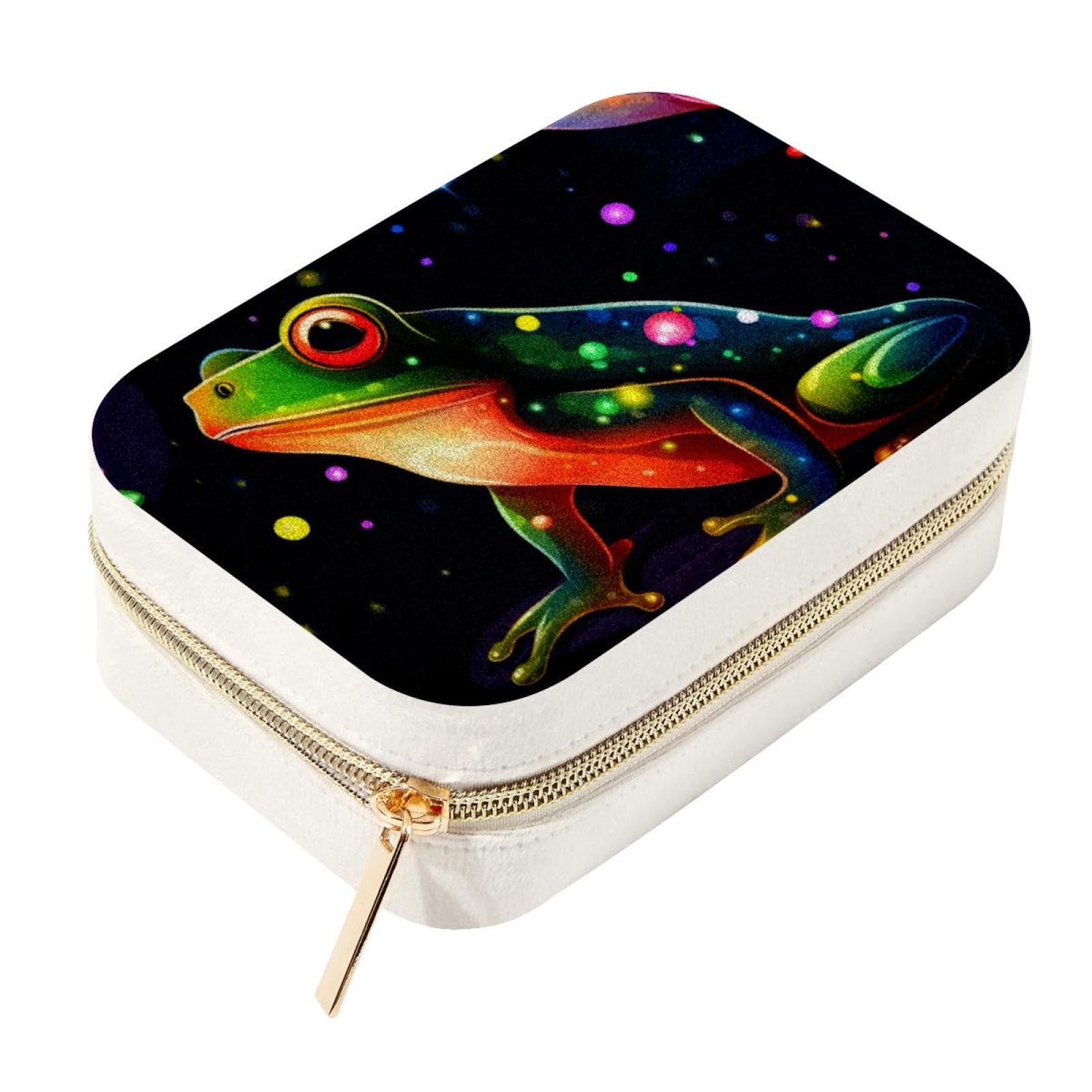 Boîte à bijoux de voyage zippée anti-nœuds motif grenouille ciel étoilé