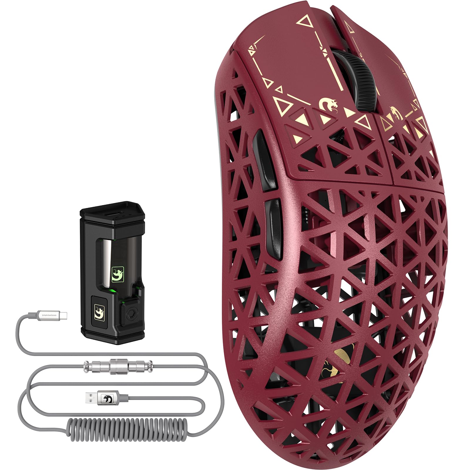 MAMBASNAKE M5 Ultra Carbon Fiber 8000Hz Wireless Gaming Mouse, 39g Superlight 42000DPI, sensore PAW3950MAX Nordic 52840, Bluetooth/2.4G/USB-C Wired Mice with Mouse Coiled Cable, for PC/Mac