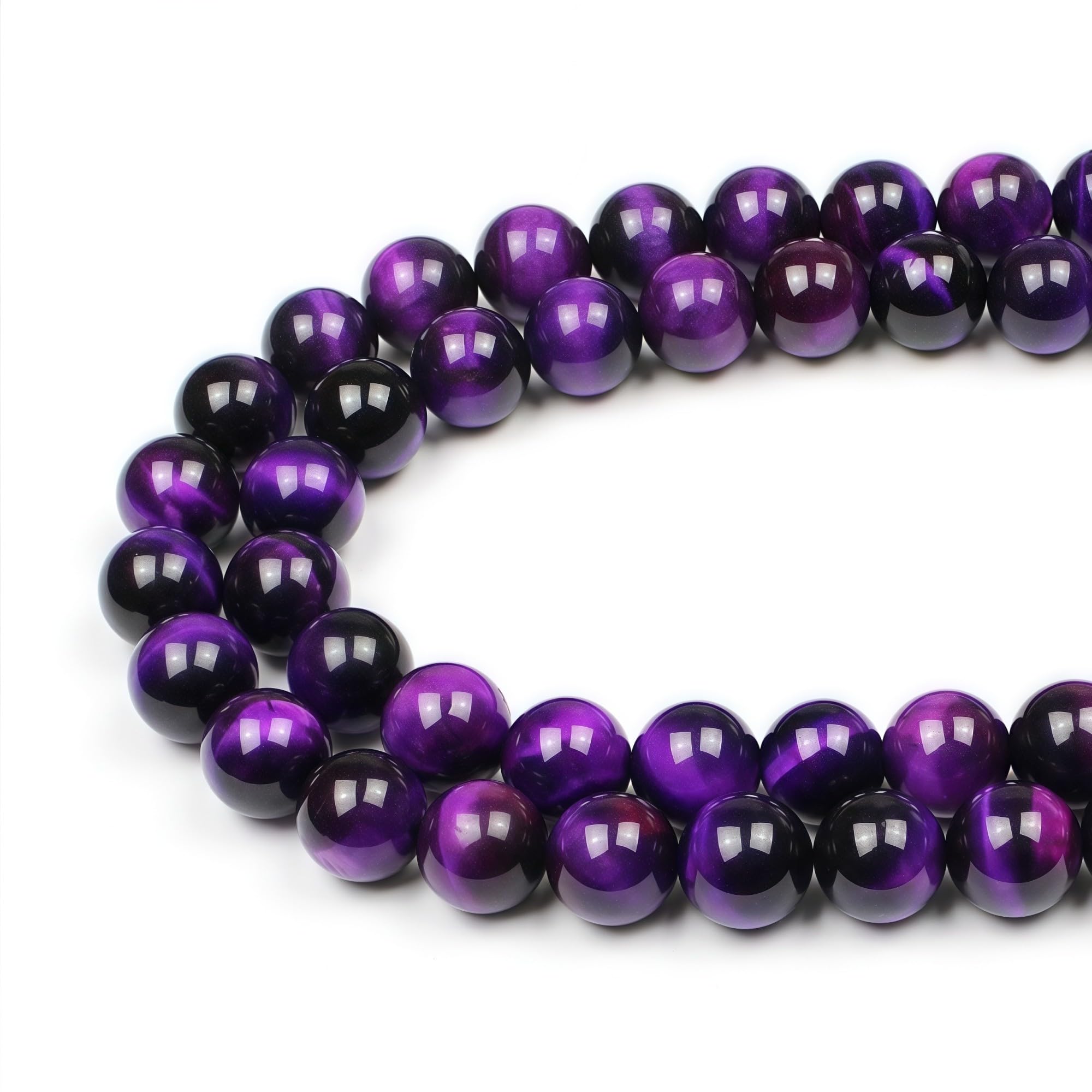 MJDCB Round Stone Beads 8mm Purple Tiger Eye Stone Loose Gemstone Beads for Jewelry Making Bracelet Necklace 43pcs