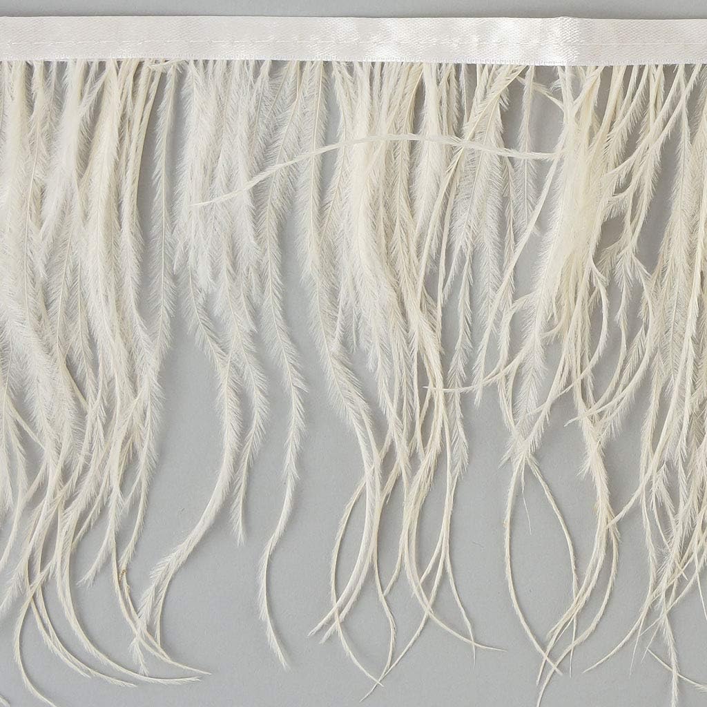 Natural Ostrich Feather Fringe Trim - 1 yd Ivory Costume Sewing Craft Supplies