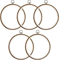 PATIKIL 5 Pack 8 Inch Imitation Wood Embroidery Hoops - Round Cross Stitch Frames for Crafts, Sewing & Wall Decor