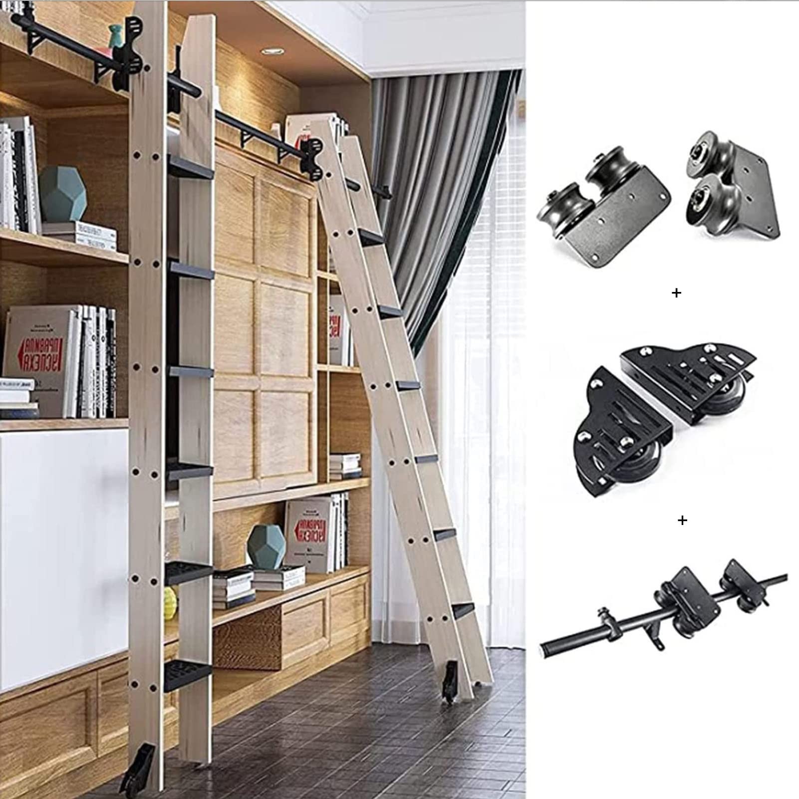 Escalera rodante para biblioteca y loft kit de herrajes con riel guía de acero al carbono