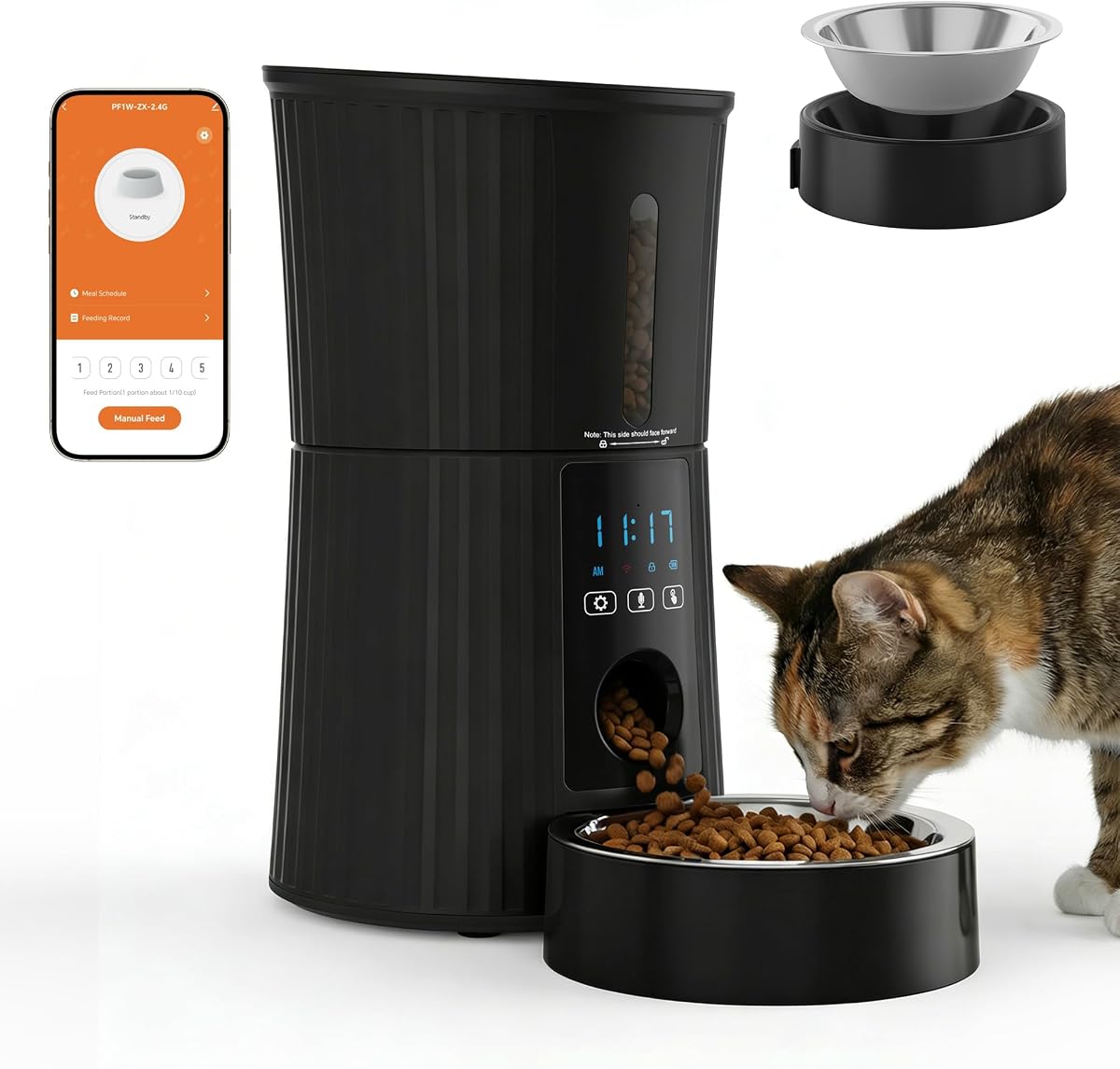 DUMOS 2.4G WiFi Automatic Cat Feeder, 4L Dog Food Dispenser with APP, Black | APP Control, 10s Voice Recorder, Dual Power Supply, Desiccant Bag, Indoor Programmable Pet Feeder for Small Cats and Dogs