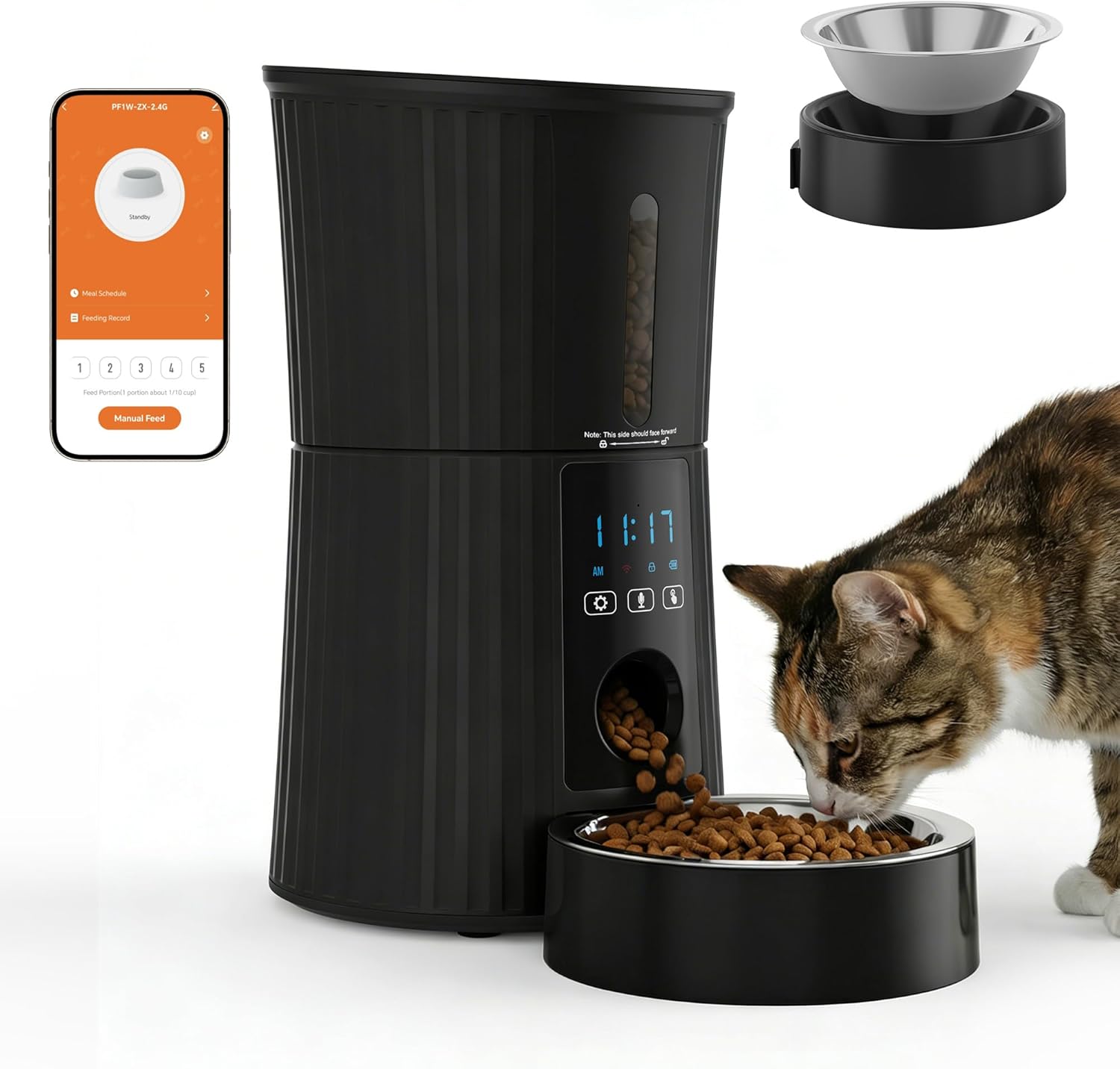 DUMOS 2.4G WiFi Automatic Cat Feeder, 4L Timed Cat Food Dispenser with APP Control, 10s Voice Recorder, Dual Power Supply, Indoor Programmable Pet Feeder with Desiccant for Small Cats and Dogs, White