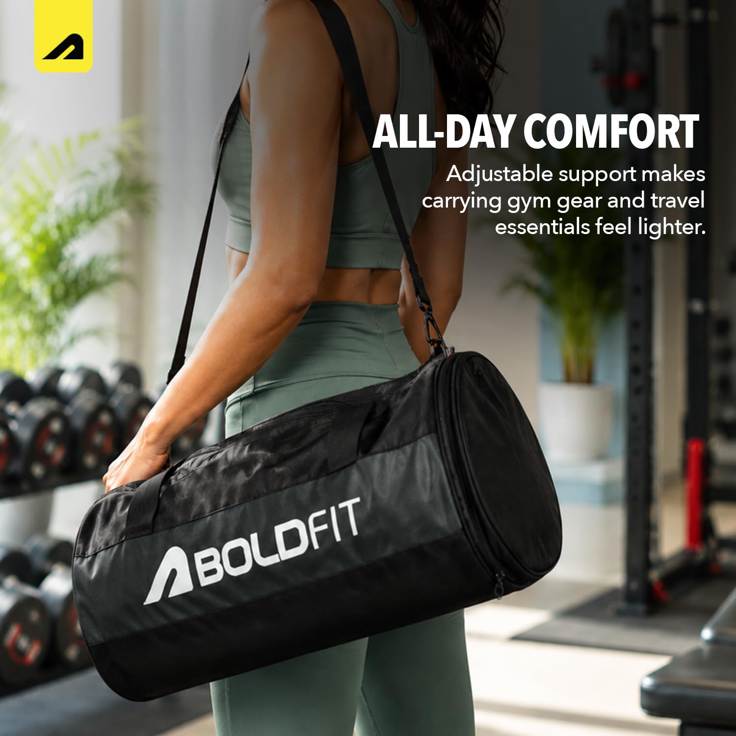 Boldfit Gym Bags for Men with Separate Shoe Compartment Unisex Duffle Bag for Carry & Travel Adjustable for Shoes Towel Duffel Sports Bag for Women & Men 20L - Black Grey 2
