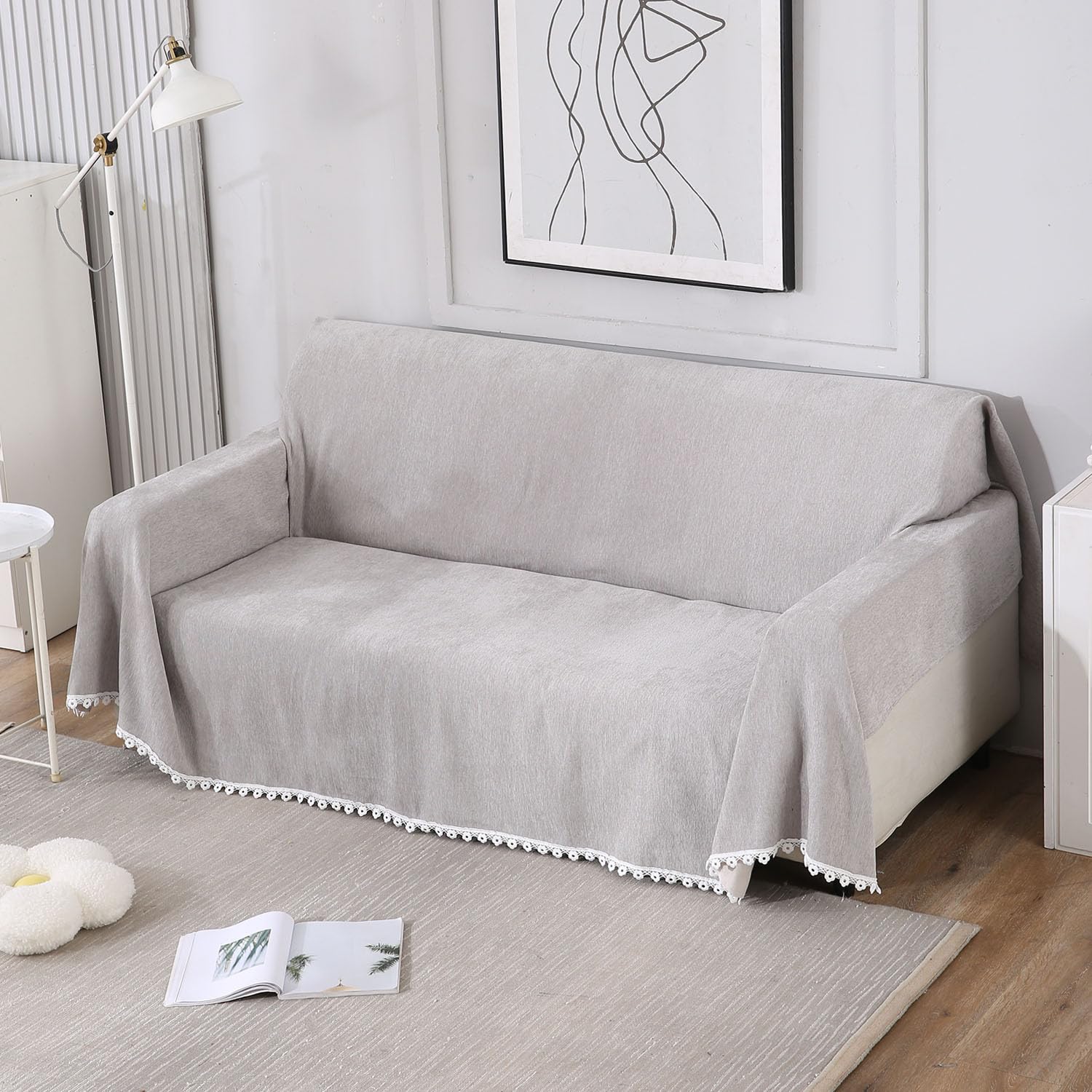HOKIPO Chenille Sofa Throw Cover Thick and Soft 3 Seater, Grey (AR-4644-N1*1) (B0CY886672) Amazon Price History, Amazon Price Tracker