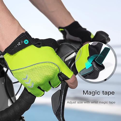 Miniatura 5 de Santic Guantes de ciclismo para adultos, guantes de ciclismo de medio dedo con almohadilla antideslizante que absorbe los golpes, guantes de
