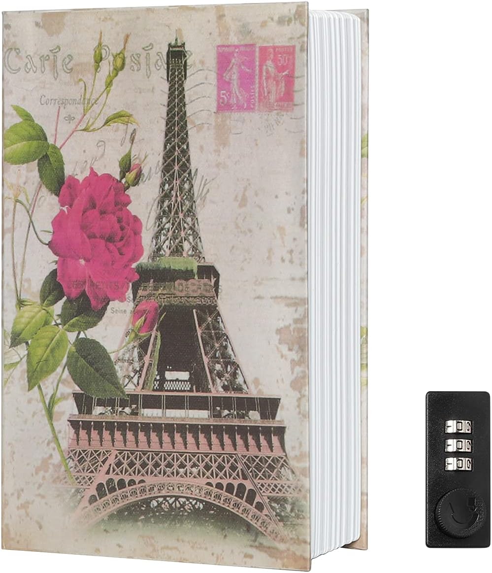 Diversion Book Safe Storage Box,Safe Box with Premium Combination Lock, Portable Book-Safe,Perfect for Home, Travel,Dorm Store Money, Jewelry, Phone and Passport,Paris