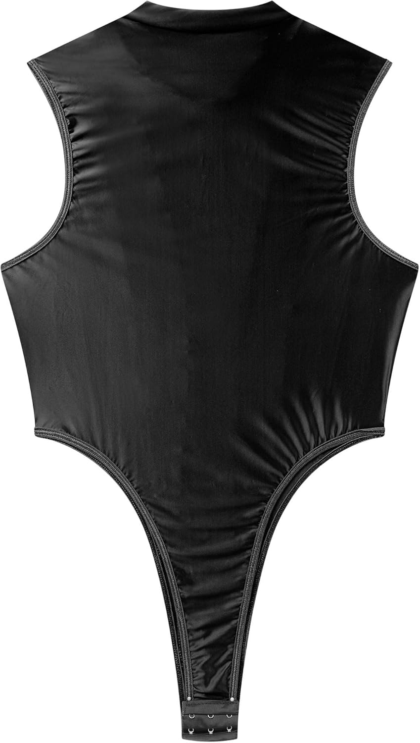 ABAFIP Men's Mesh Sheer Bodysuit Mock Neck Spliced Sleeveless High Cut Thong Leotard Singlet Underpants - Image 4