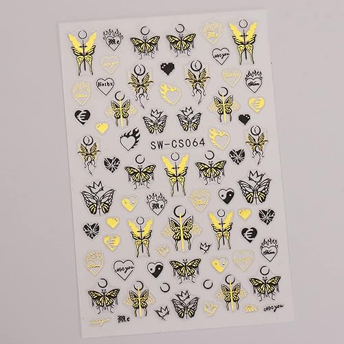 Miniatura 4 de 9 hojas de calcomanías de mariposa para arte de uñas, diseño de mariposas doradas, plateadas, champán, negras, calcomanías de transferencia de uñas,