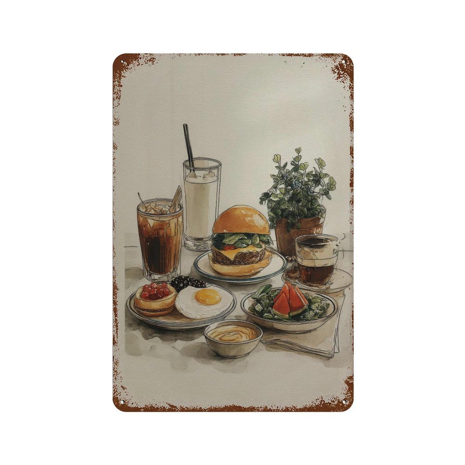 xiaoxiaoshen Kitchen Handdrawn Food Wall Decor Art Metal Tin Poster Modern Home Decor Art Home Bar Shop Decorations Vintage Sign 30x20cm