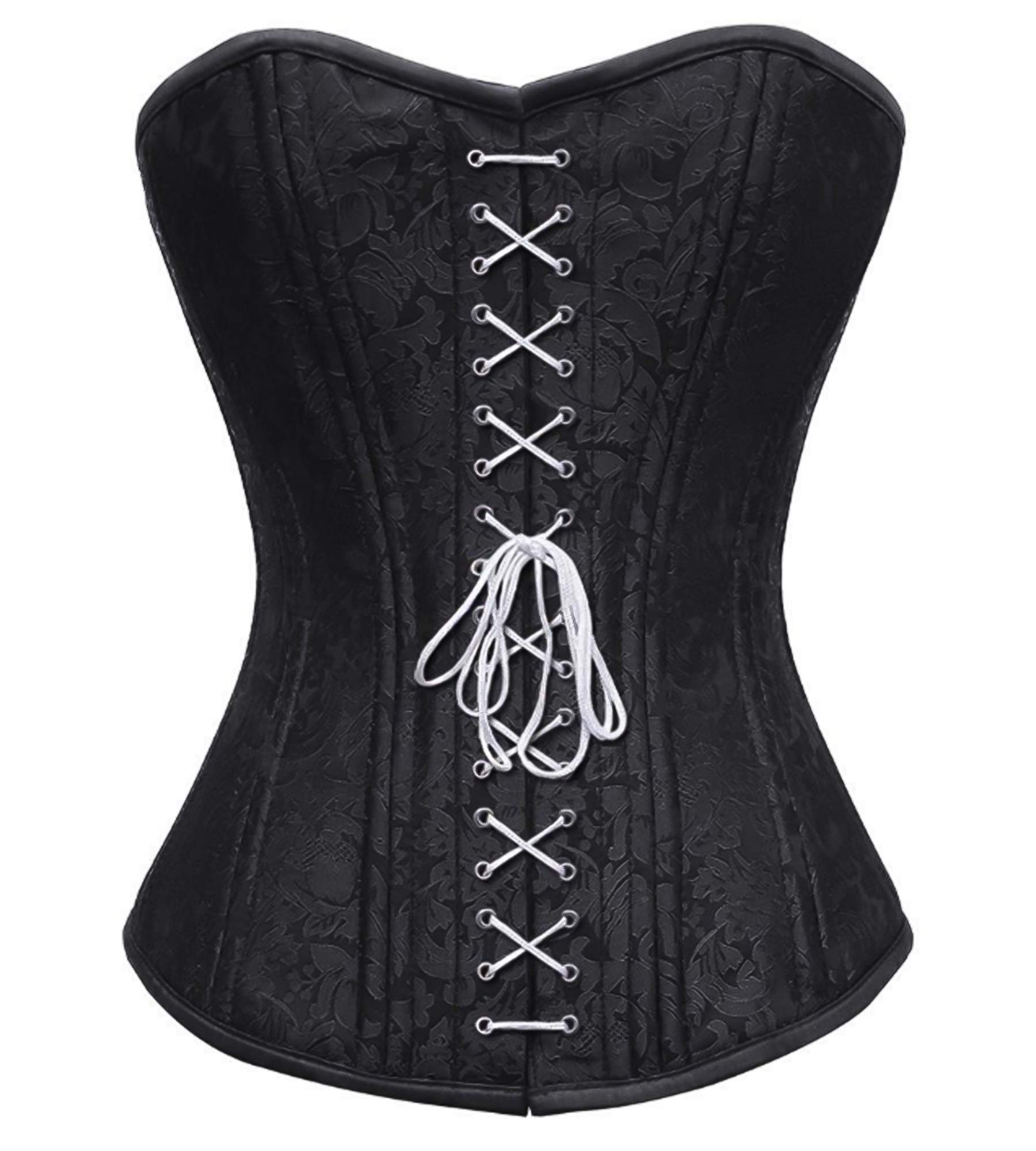 Black Brocade Steel Boned Front Laced Corset Gothic Plus Size