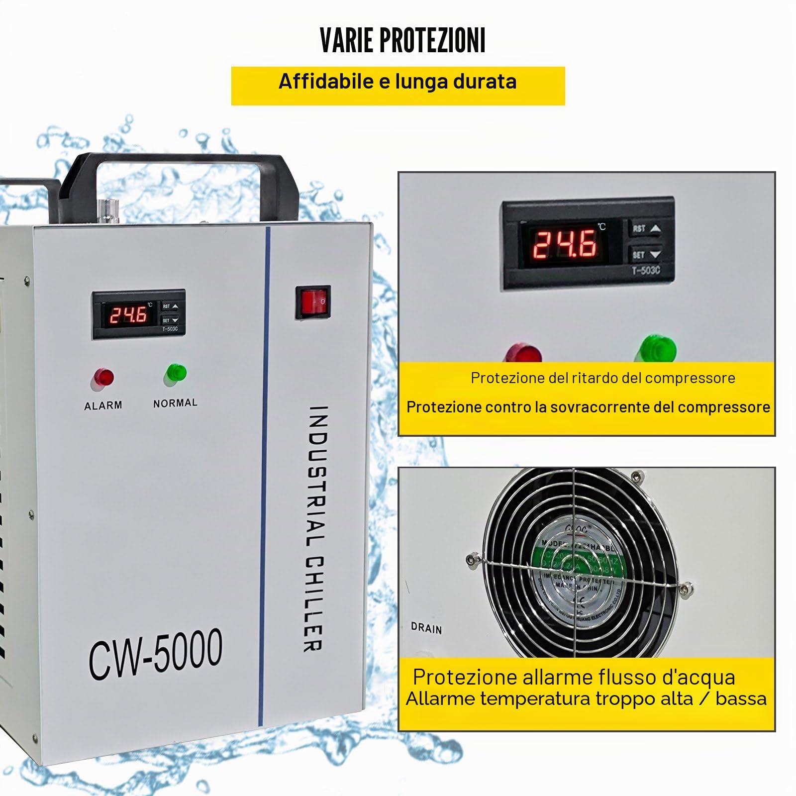 Raffreddatore d'acqua industriale Cw-5000,Raffreddatore per tubi laser Co2 Raffreddatore industriale Termostato preciso per macchine per incisione CNC/incisore laser 80w / 100w (CW-5000DG)