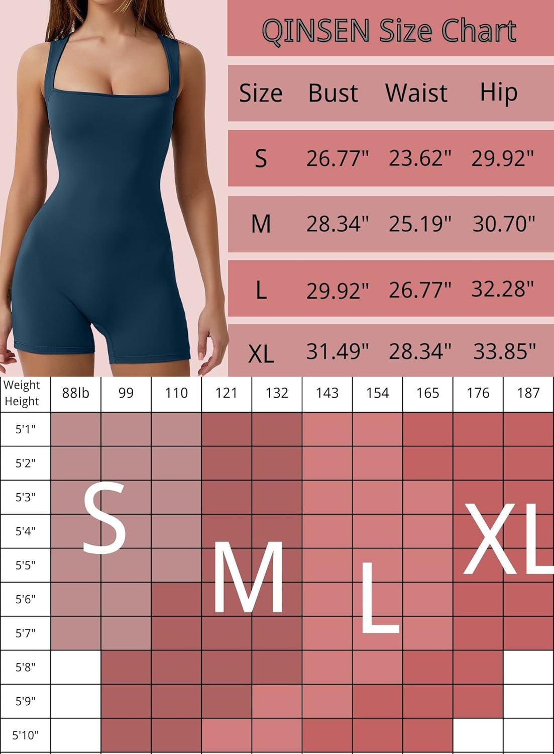 QINSEN Womens Strappy Square Neck Tank Top Tummy Control Bodycon Stretch Shorts Jumpsuit Outfits - Image 6