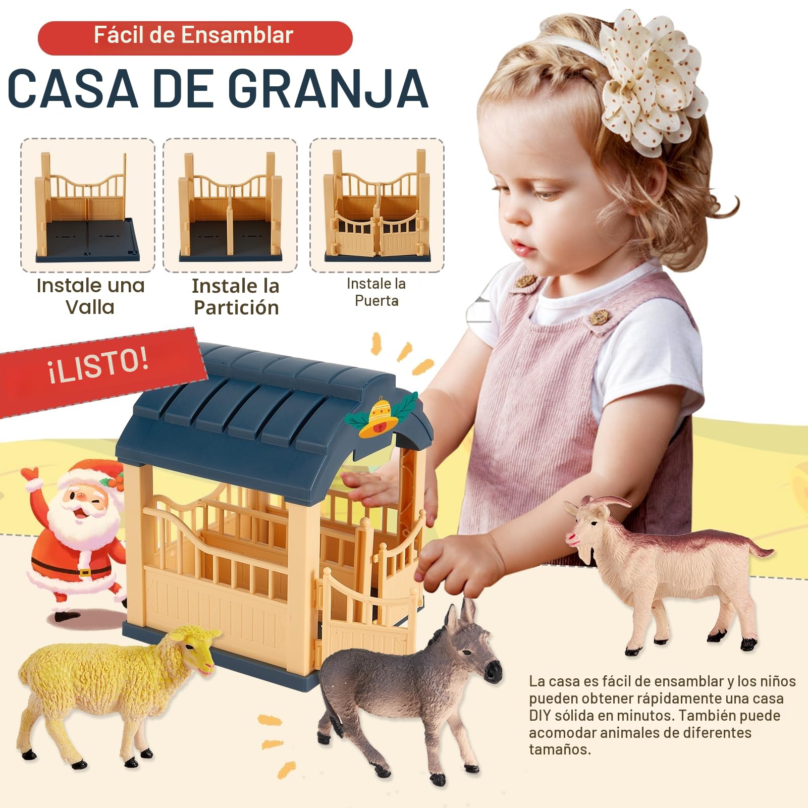 BUYGER Animales Granja de Juguete para Niños 3+ Años, Granja Desmontable con Animales Realistas, Camión y Vallas, Juguetes Educativos Montessori para Niños y Niñas de 3 4 5 6 Años