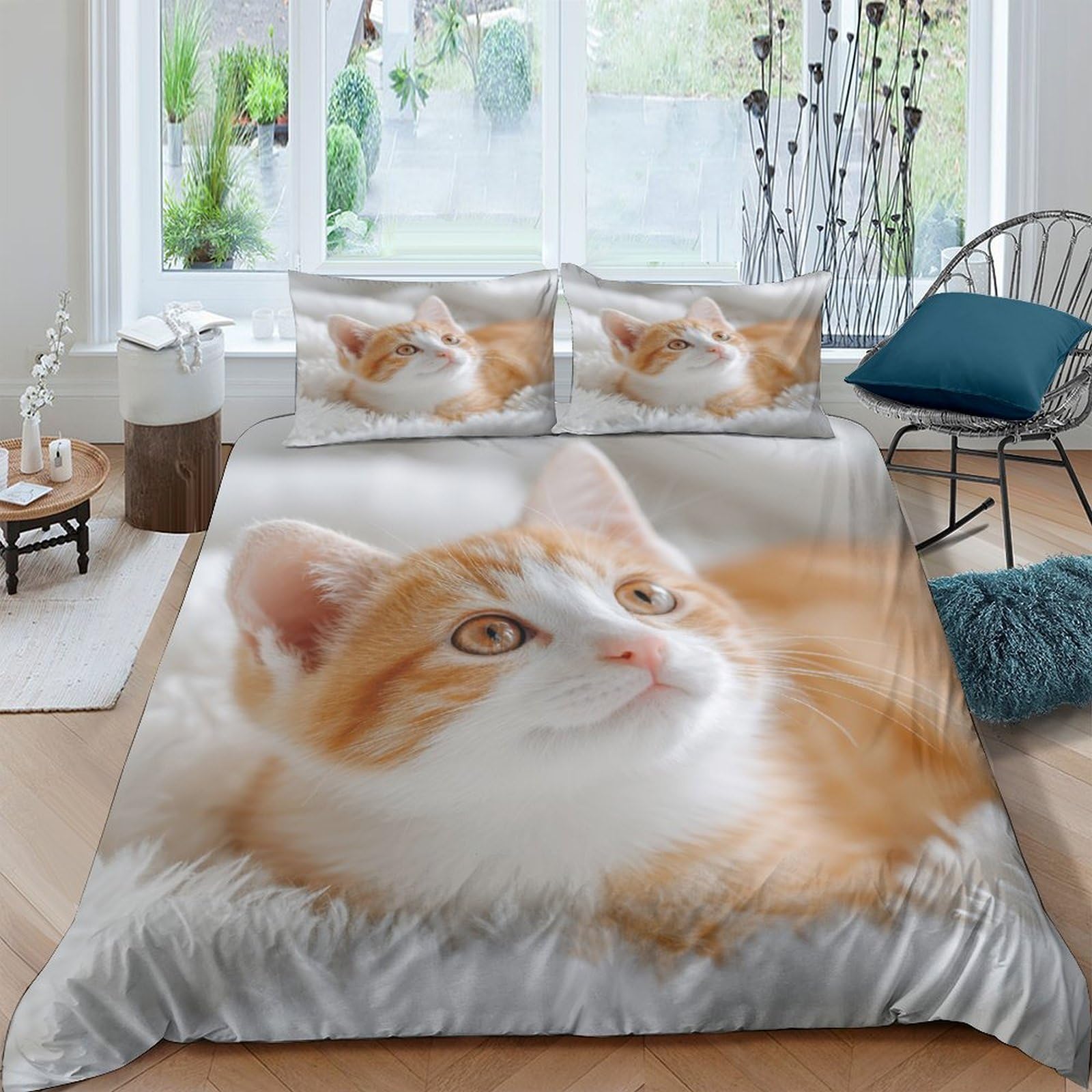 Ctjqhvkz Style-4 3D Printed Ginger Cat Fitted Sheet Microfiber Soft Orange Tabby Bed Cover For Bedroom Dorm Mattress Protection Decor Single（135X200cm）