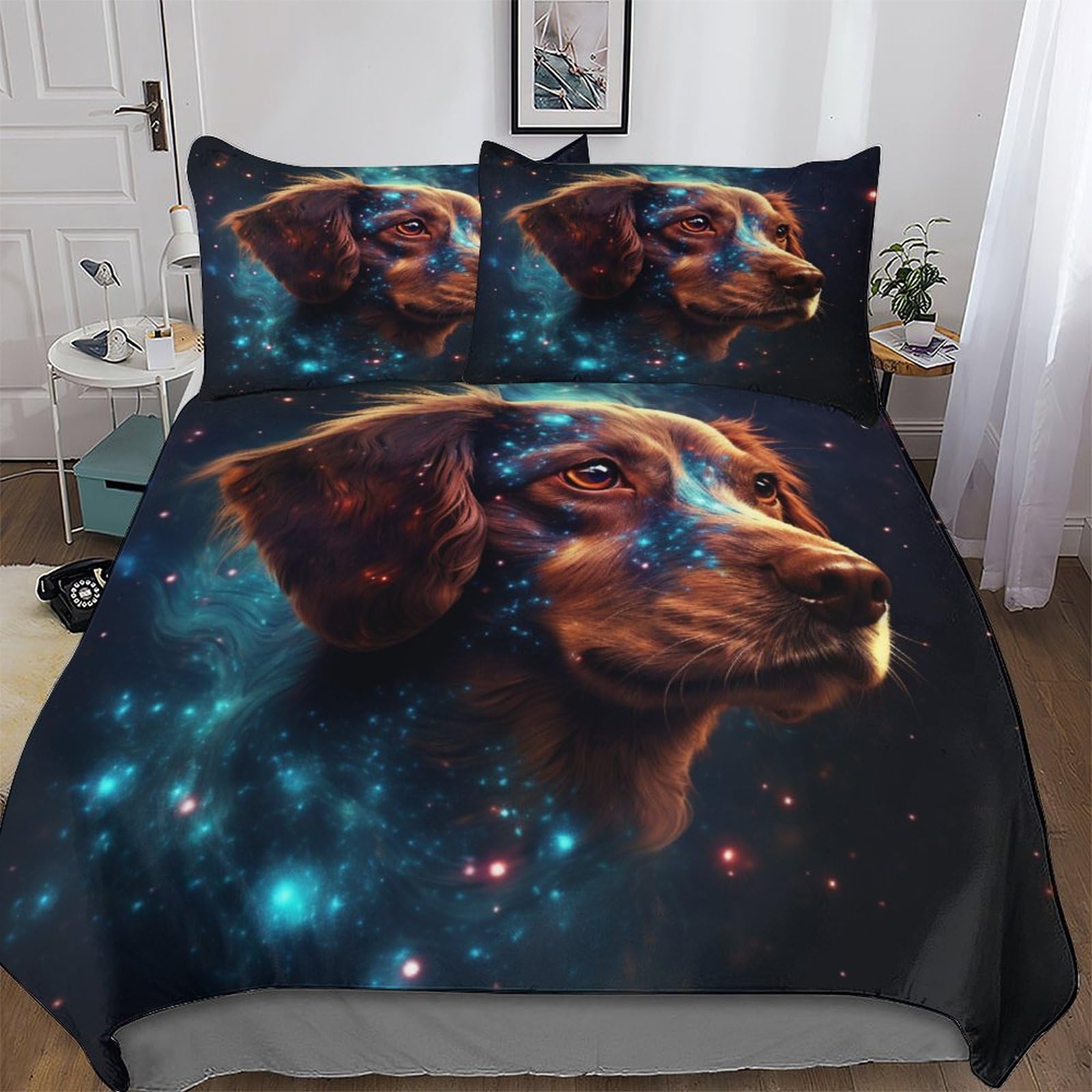 Parure de lit chien 200x200 cm avec housse de couette en microfibre et taies