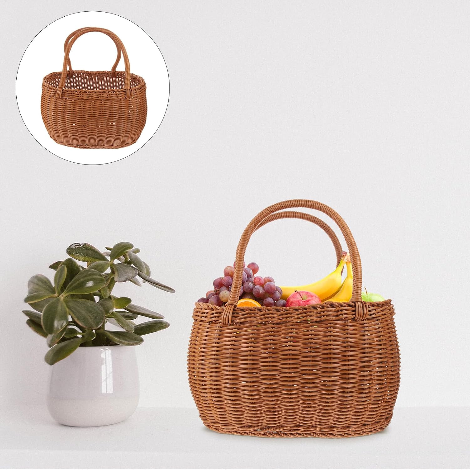Woven Picnic Basket with Handle Oval Handcrafted Storage Basket for Outdoor Food and Fruit 31x22x21cm for Travel and Garden Use