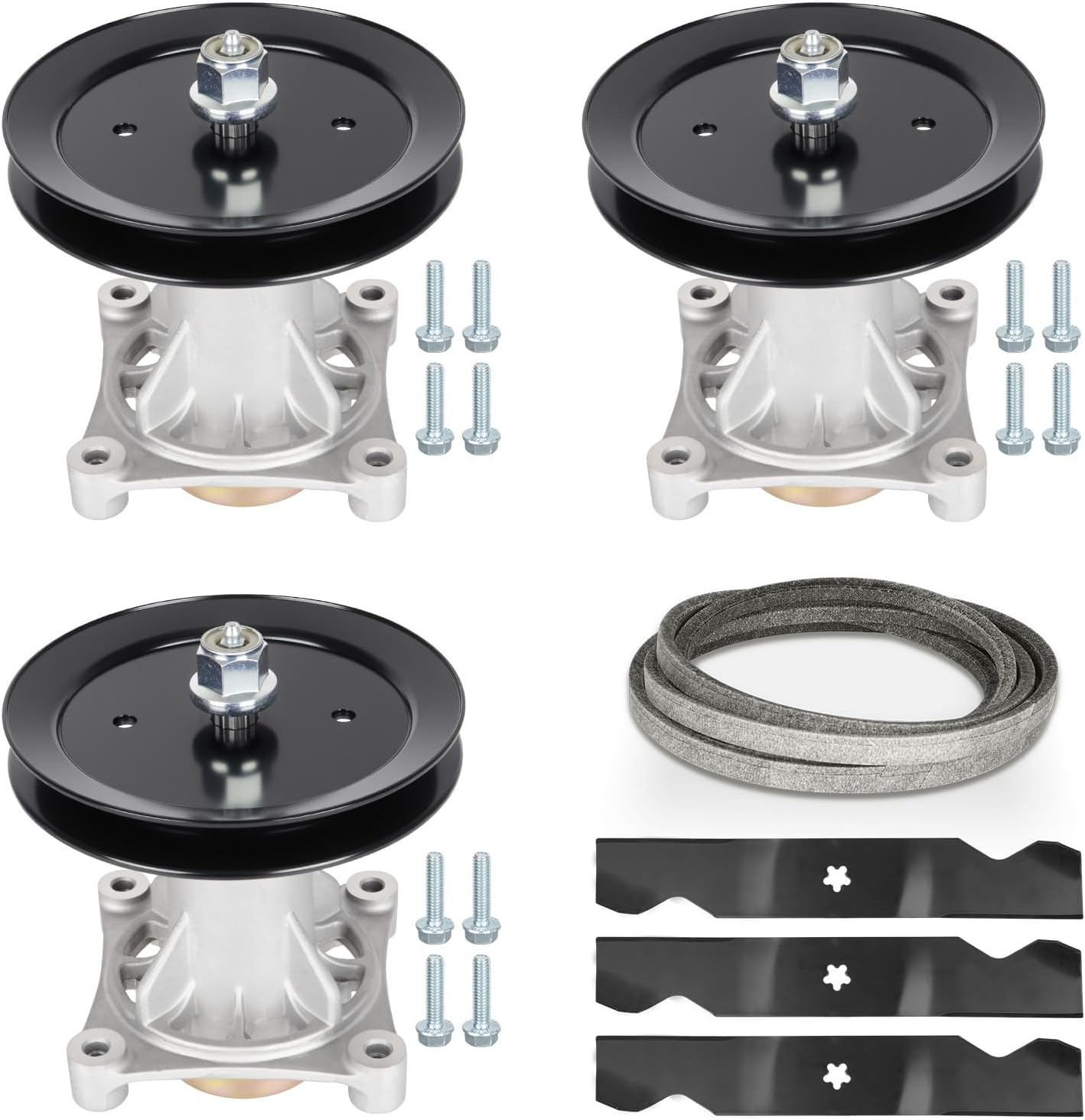 54" Deck Rebuild Kit Fit for Craftsman Husqvarna LGT2554 LGT2654 YTH2454, 3 Spindle 187292 192870, 3 Pulley 153535 173436, 3 Blade 187254 187256, 1 Belt 196103