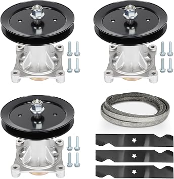 54" Deck 187292 Rebuild Kit Fit for Craftsman Husqvarna LGT2554 LGT2654 YTH2454, 3 Spindle 192870, 3 Pulley 153535 173436, 3 Blade 187254 187256, 1 Belt 196103