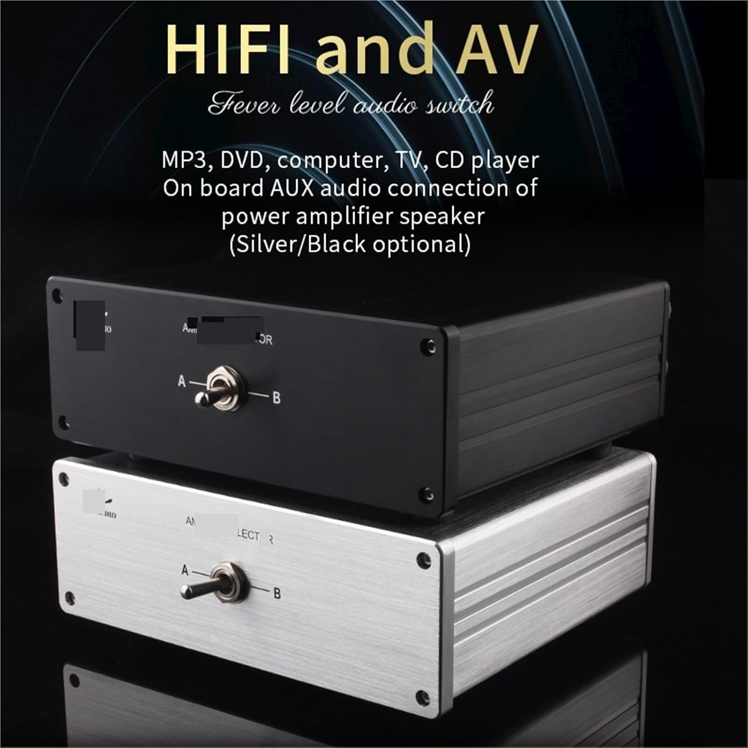HiFi Lossless 2 in 1 Out Audio Switcher Amplifier Speaker Switch Converter Switch Splitter Selector Box for HiFi Audio(Black)