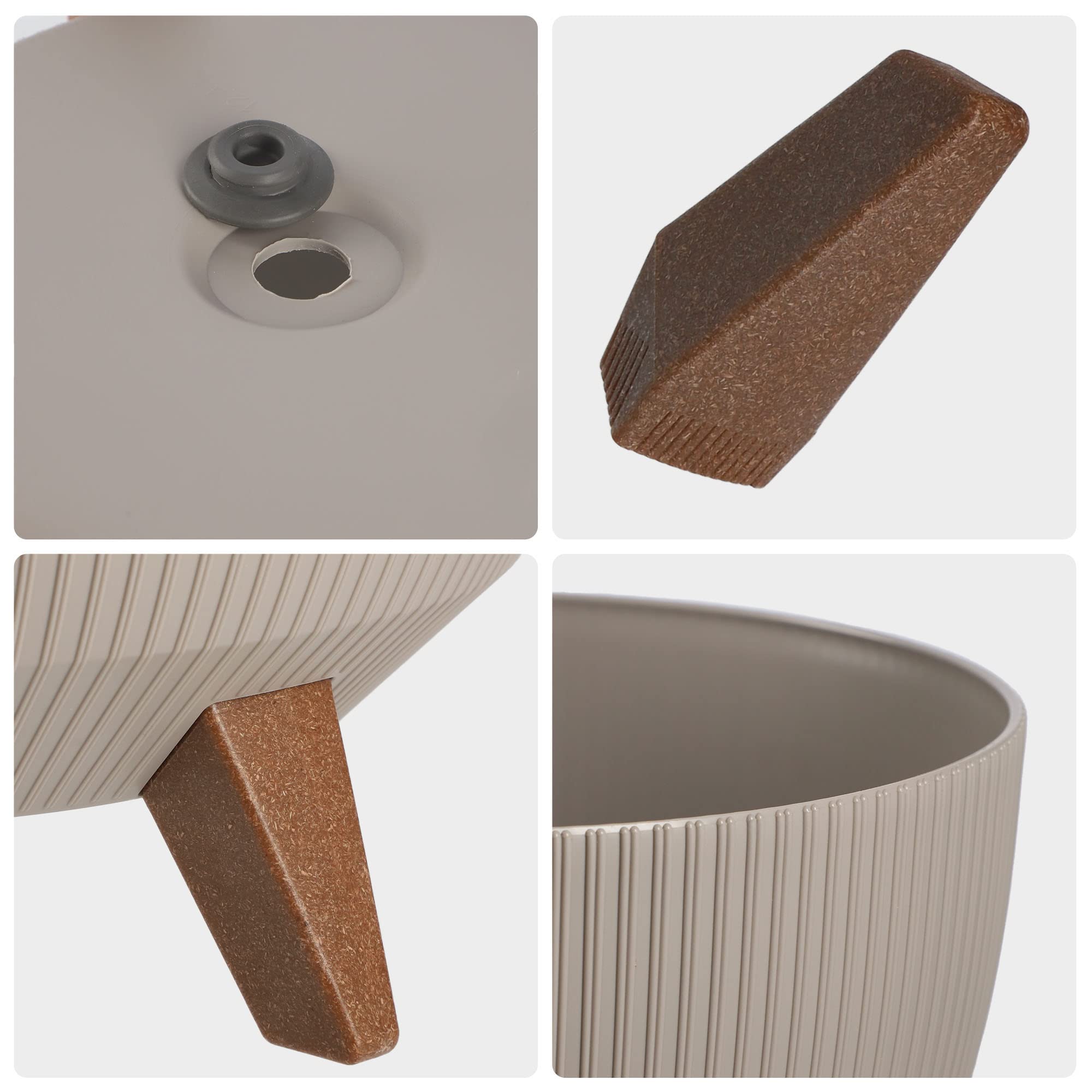 KADAX Blumentopf aus Kunststoff mit DREI Einsteckstützen, runde Blumenschale, Pflanzkübel, Blumenkübel, Pflanzschale für Balkon, Wohnzimmer (33 cm Ø/Taupe)