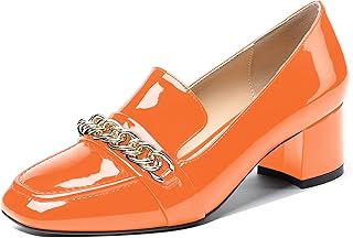 Women's Patent Loafers Metal Chain Casual Business Square Toe Slip On Ch...