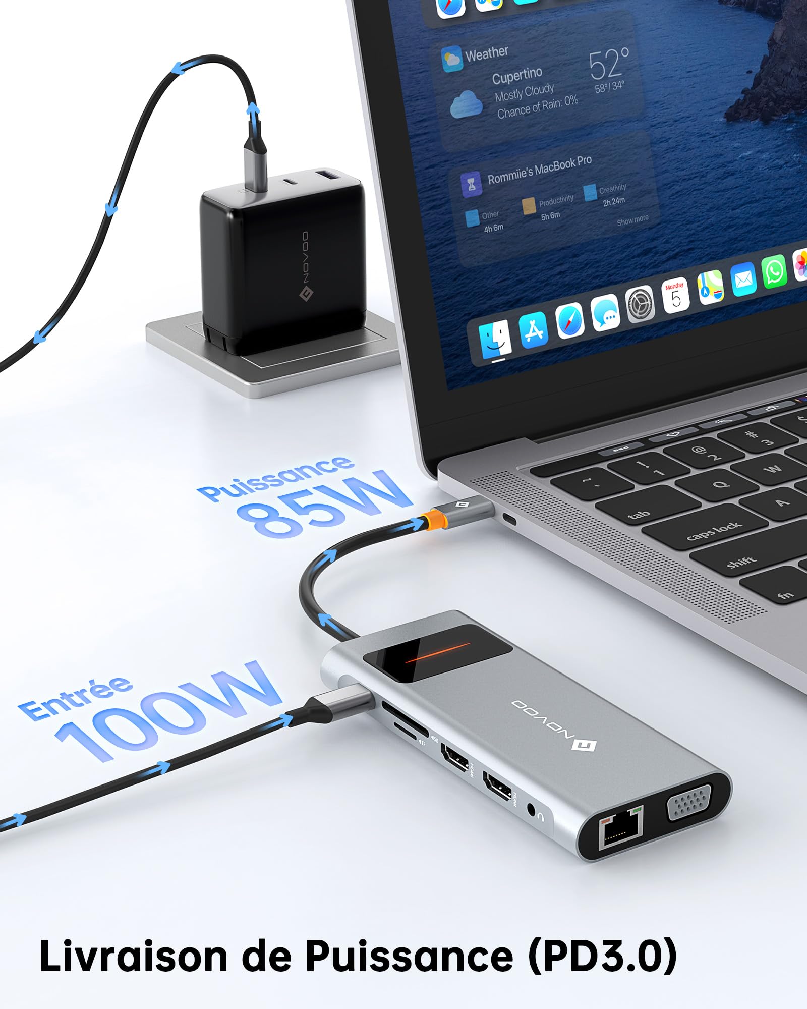 Docking Station USB-C NOVOO 14-en-1 - Dual HDMI 4K, DisplayPort, Ethernet Gigabit, PD 100W