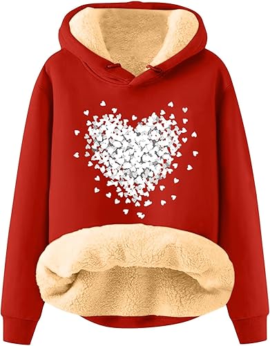 Sudadera con capucha para mujer, suéter holgado y cálido con estampado de amor para el día de San Valentín