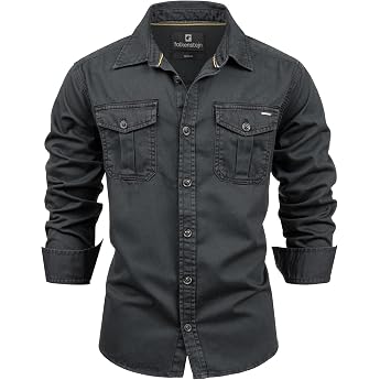 Riccaldo Men's Shirt 100% Cotton Vintage Shirt Cargo Long Sleeve Shirt for Men Available in 3 Colours