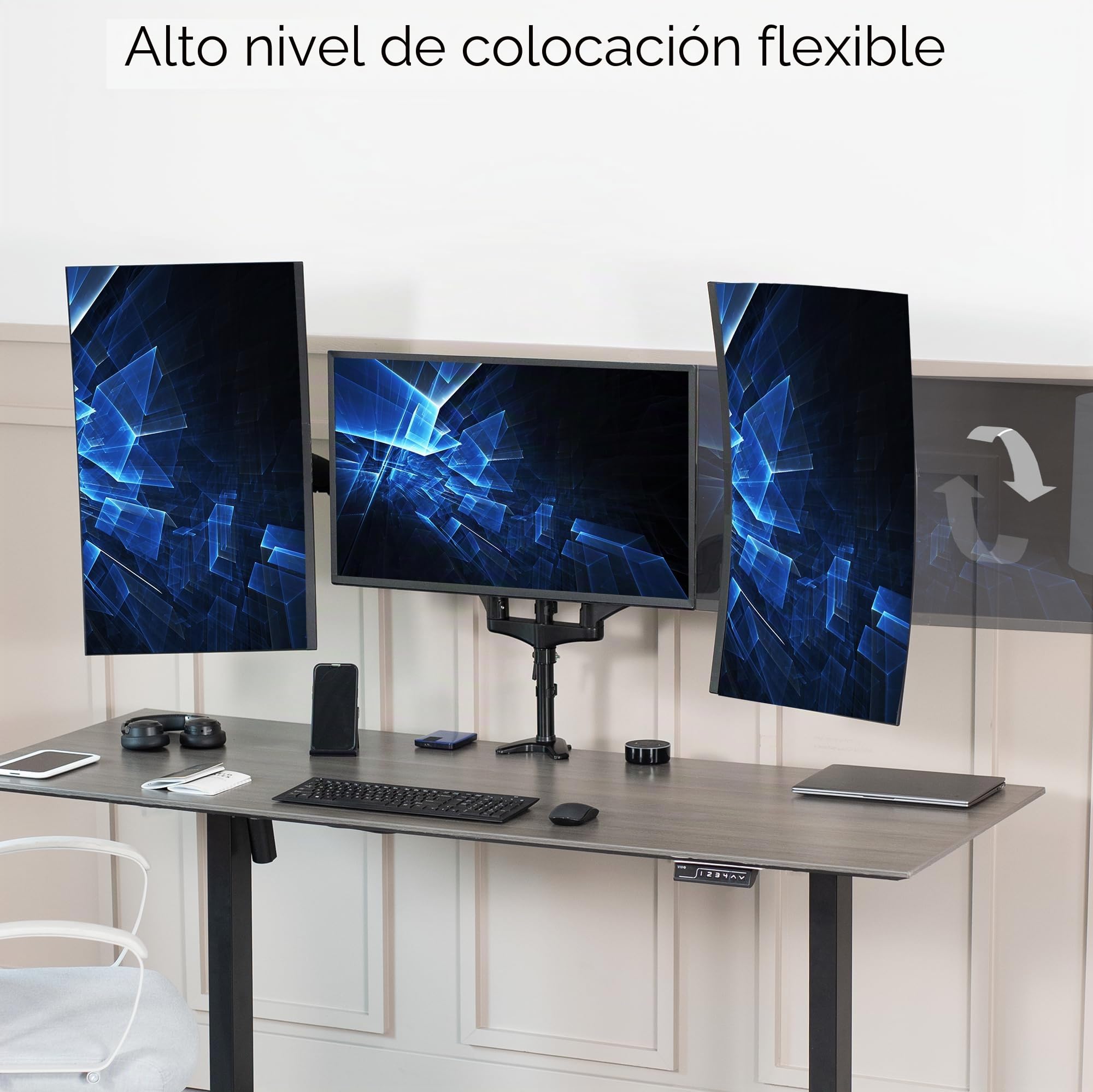 Vivo Soporte neumático Triple para Monitor para 3 Pantallas de hasta 32 Pulgadas, Totalmente Ajustable, Soporte de Escritorio Resistente con Ojal de Abrazadera en C, Negro, STAND-V300G