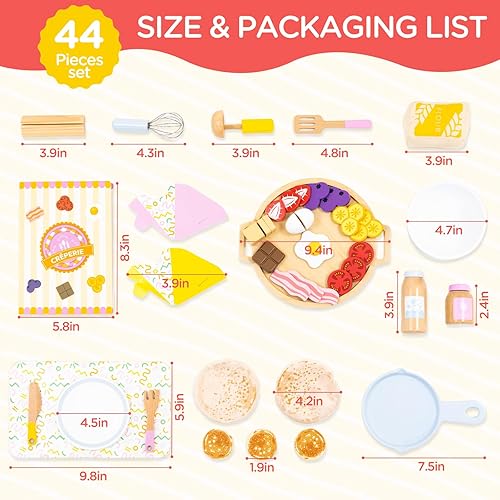 Miniatura 4 de Juego de juguetes de panqueques de madera para niños, cocina de bricolaje, juego de comida, juguetes educativos de aprendizaje para niños de 3, 4,