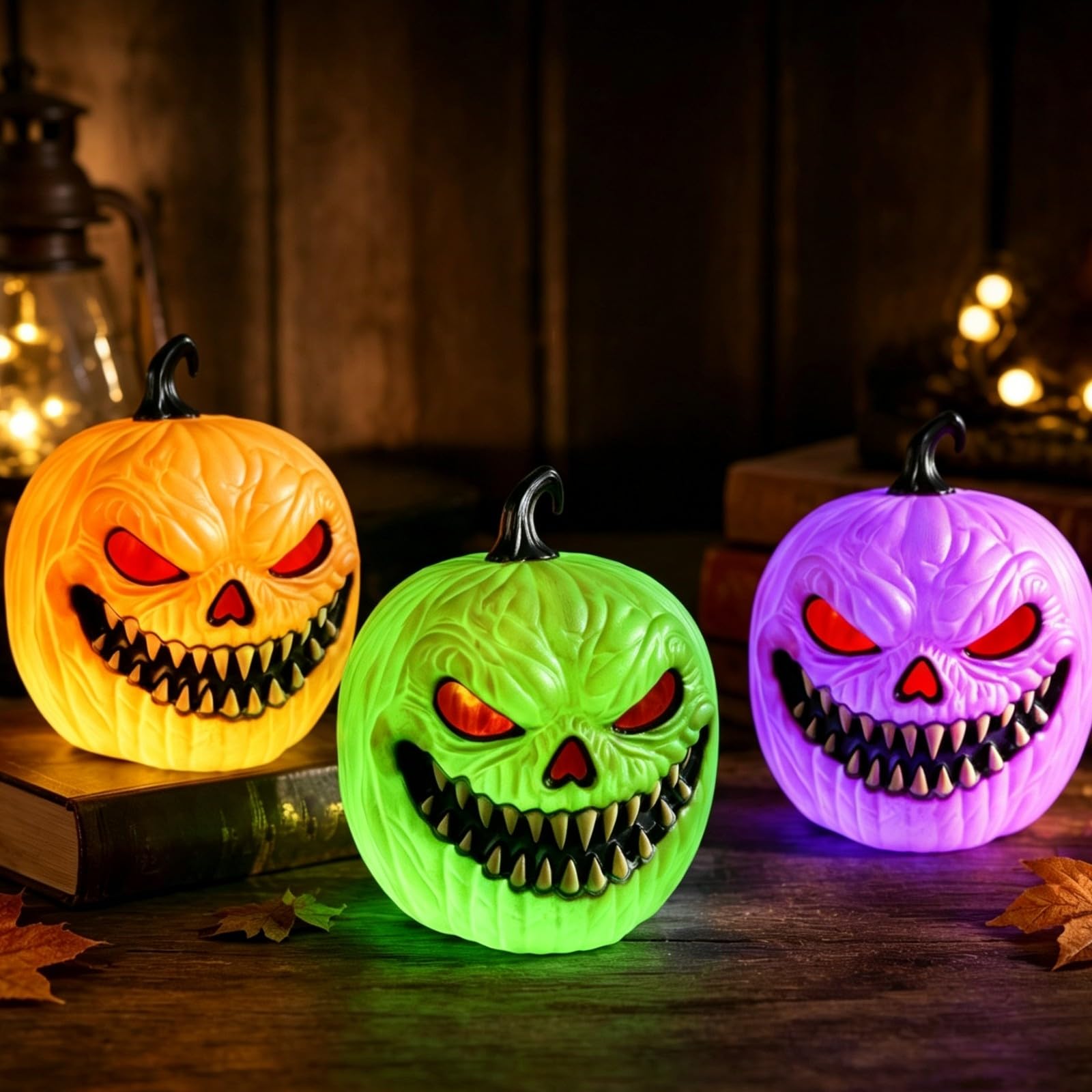 Gralara Zucca Luminosa Festiva Jack-o'-Lantern | Facile da Usare, Zucca di Halloween con Luce, Calda, per Tavolo, Vocale