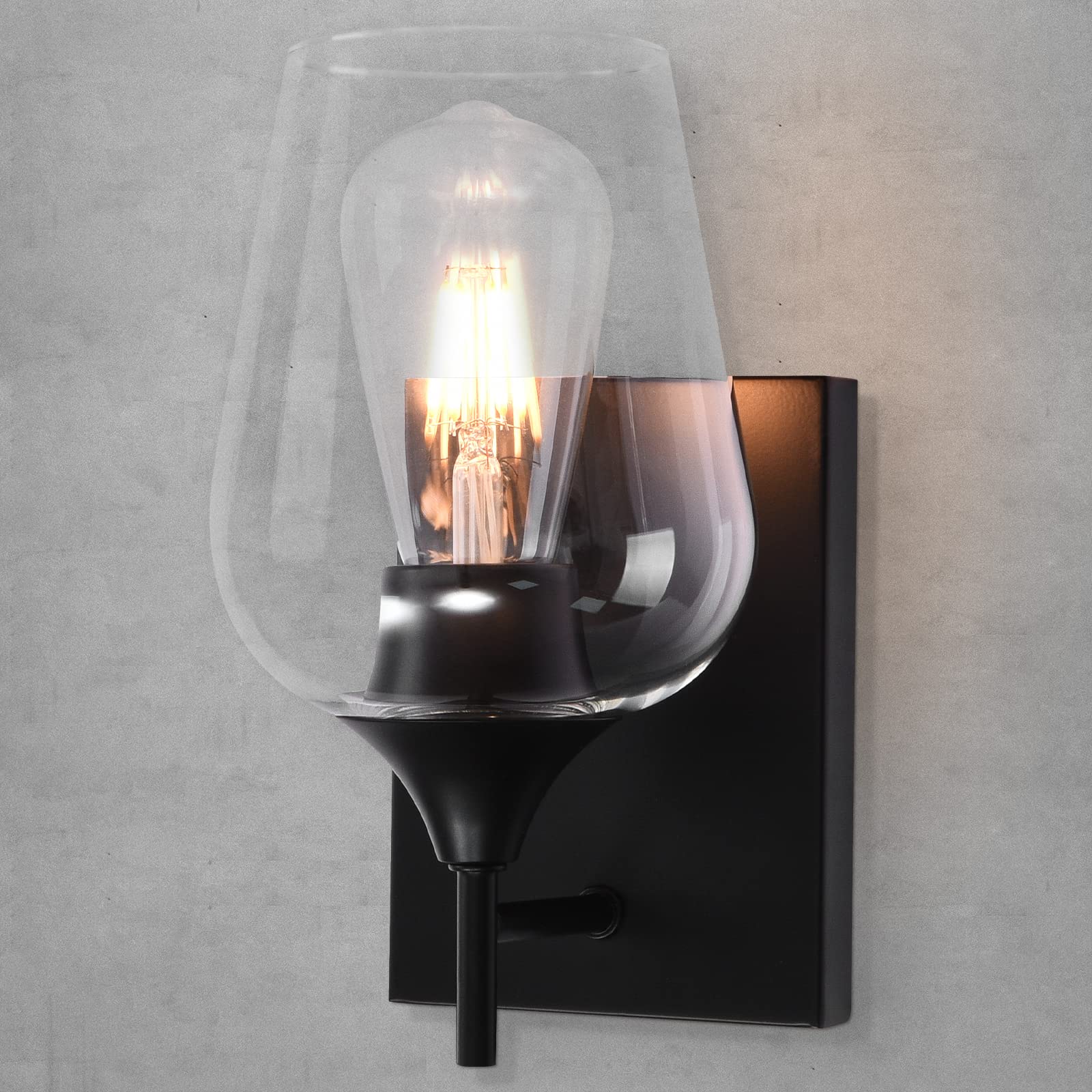 Zicbol 1-Light Vanity Lights, Black Bathroom Lighting Fixtures Over Mirror with Clear Glass Shade, Modern Wall Sconce Lighting for Bath Living Room Bedroom