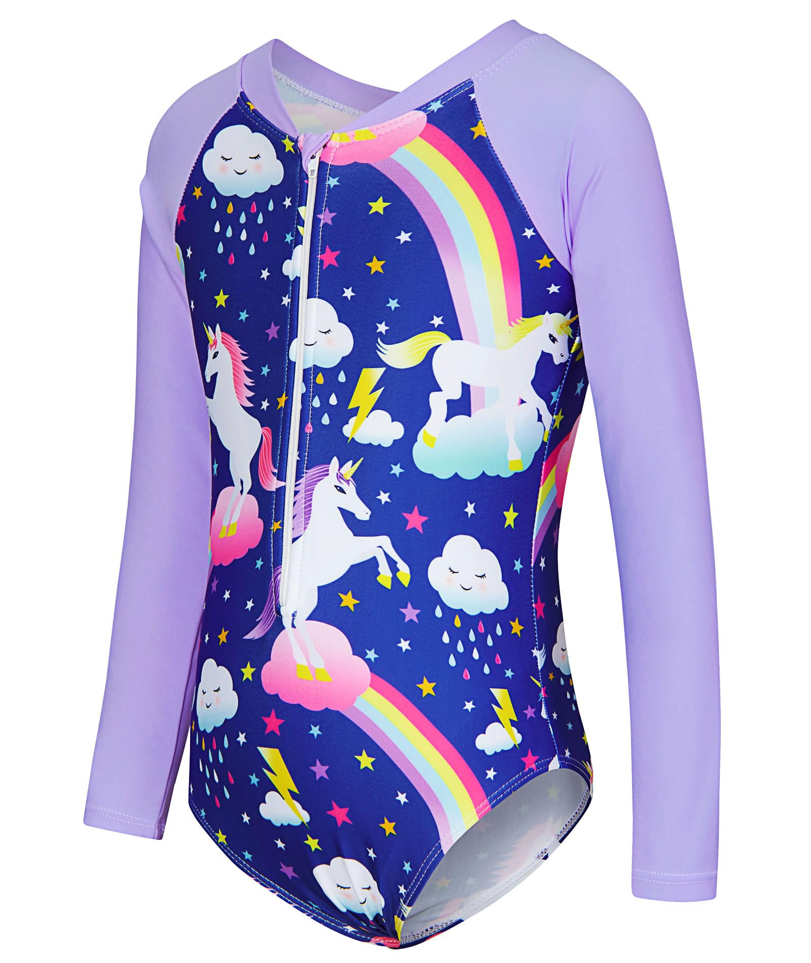 Photo 1 of uideazone Long Sleeve Bathing Suits for Girls One Piece Rash Guard Swimsuits Unicorn Swimwear with Zipper for Summer 7-8 Years