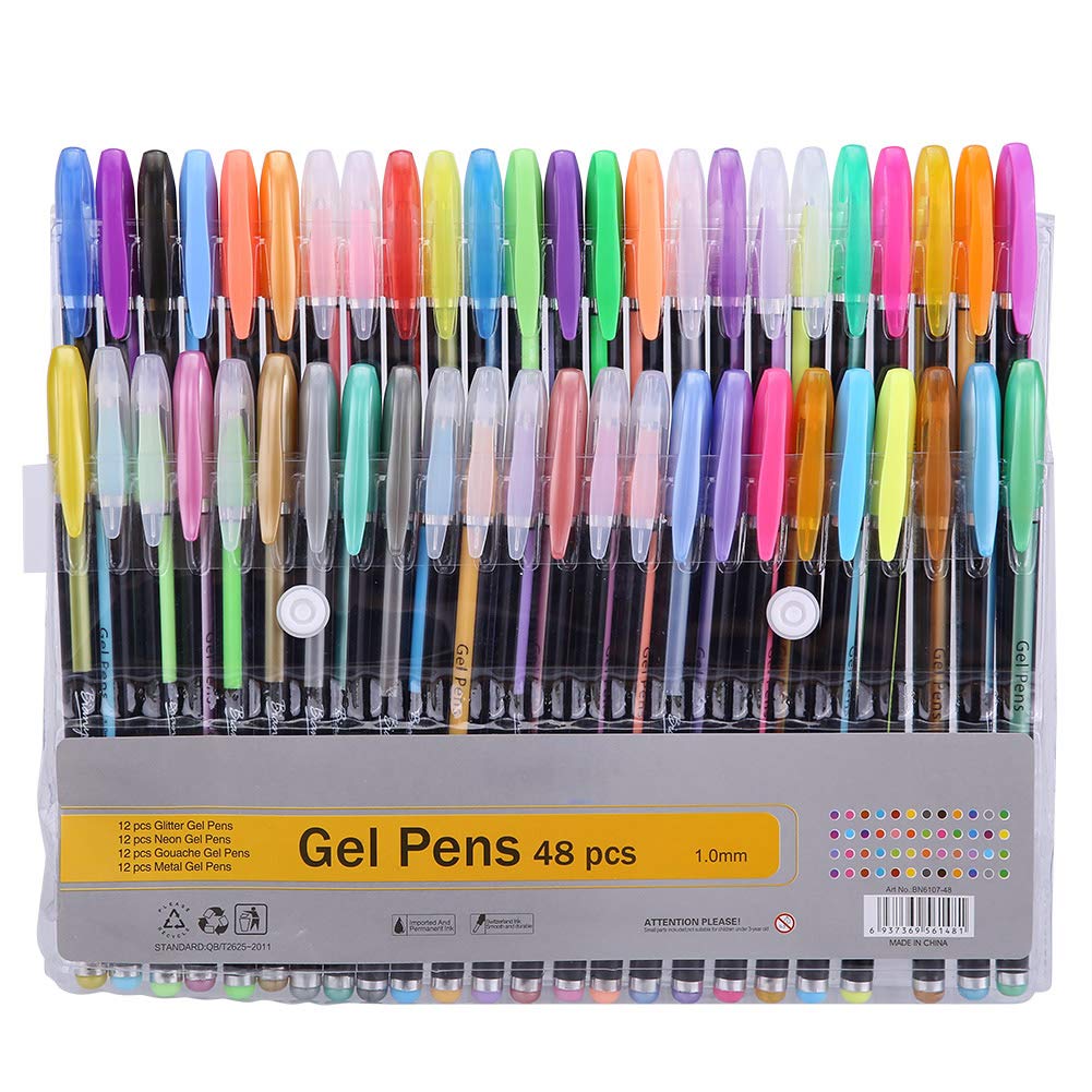 48 Bolígrafos de Gel con Purpurina Colorida, Gouache de Neón Metálico, Bolígrafo de Dibujo, Papelería Escolar, para Libros de Colorear para Adultos, álbumes de Recortes, Teñido,