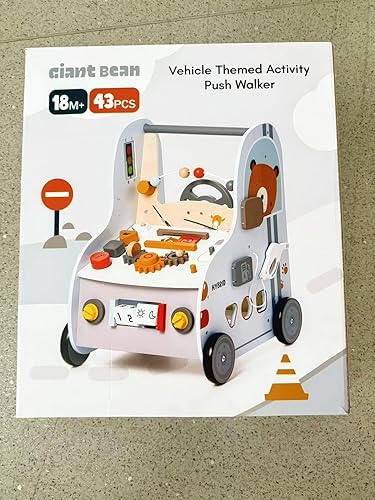 Miniatura 9 de Giant bean Andador de madera para bebés con centro de actividades, herramienta temática de tráfico de automóvil, clasificador de formas de banco,