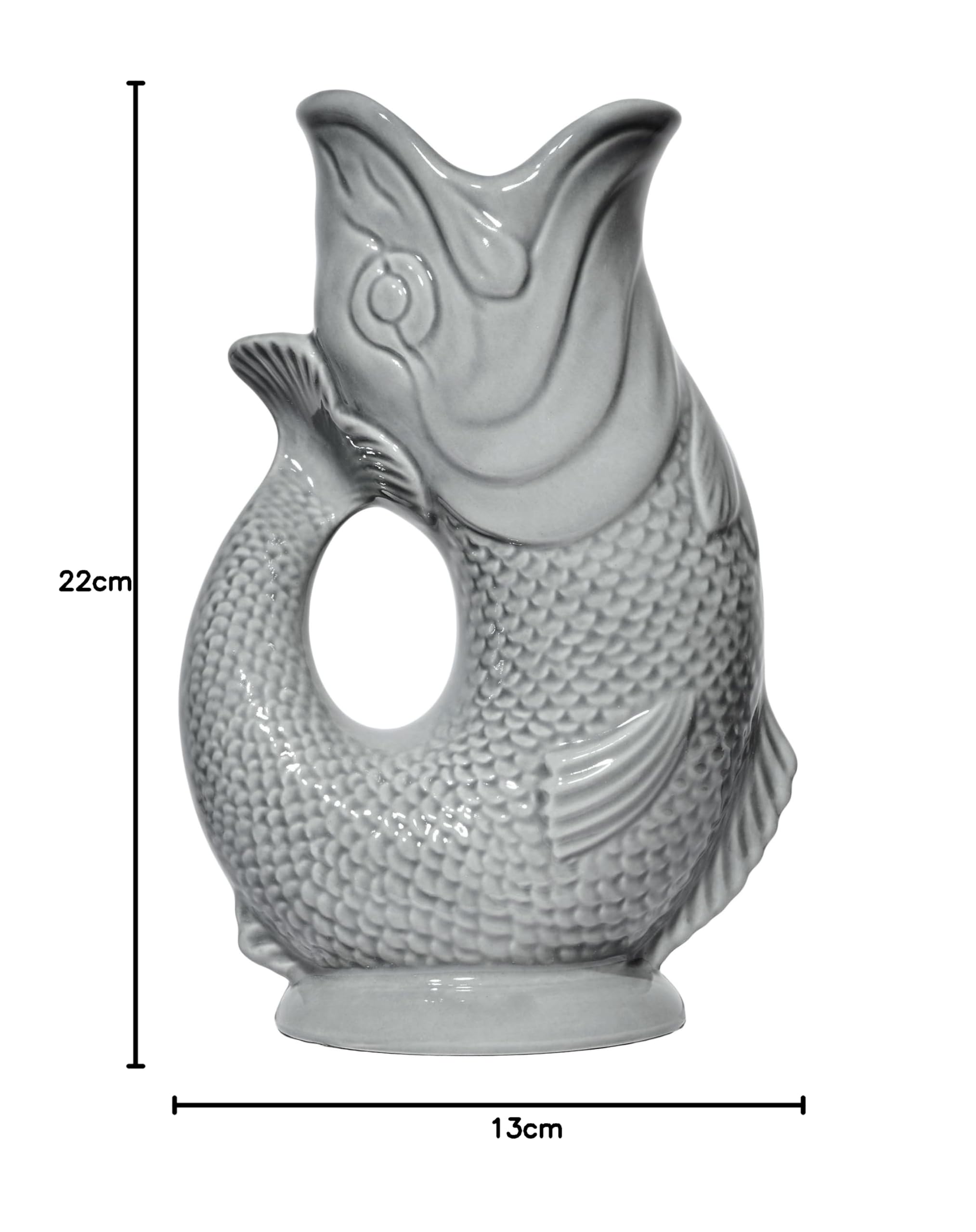 The Original Gluggle Jug - Dunkelgrauer Glug-Krug in L, 22 cm, 0,6 l - Fischform-Dekanter für Wasser, Cocktail, Wein und Gin - Dekorative Vase, Handgefertigt in Großbritannien